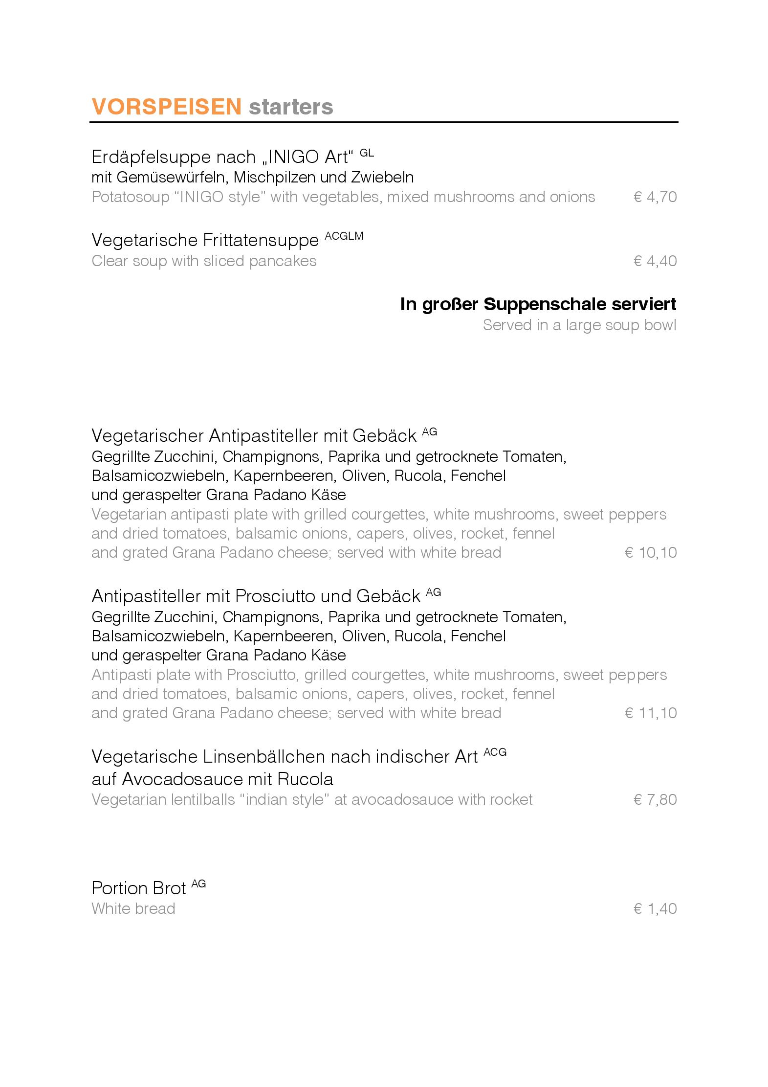 Speisekarte INIGO Restaurant in Wien, Seite 3