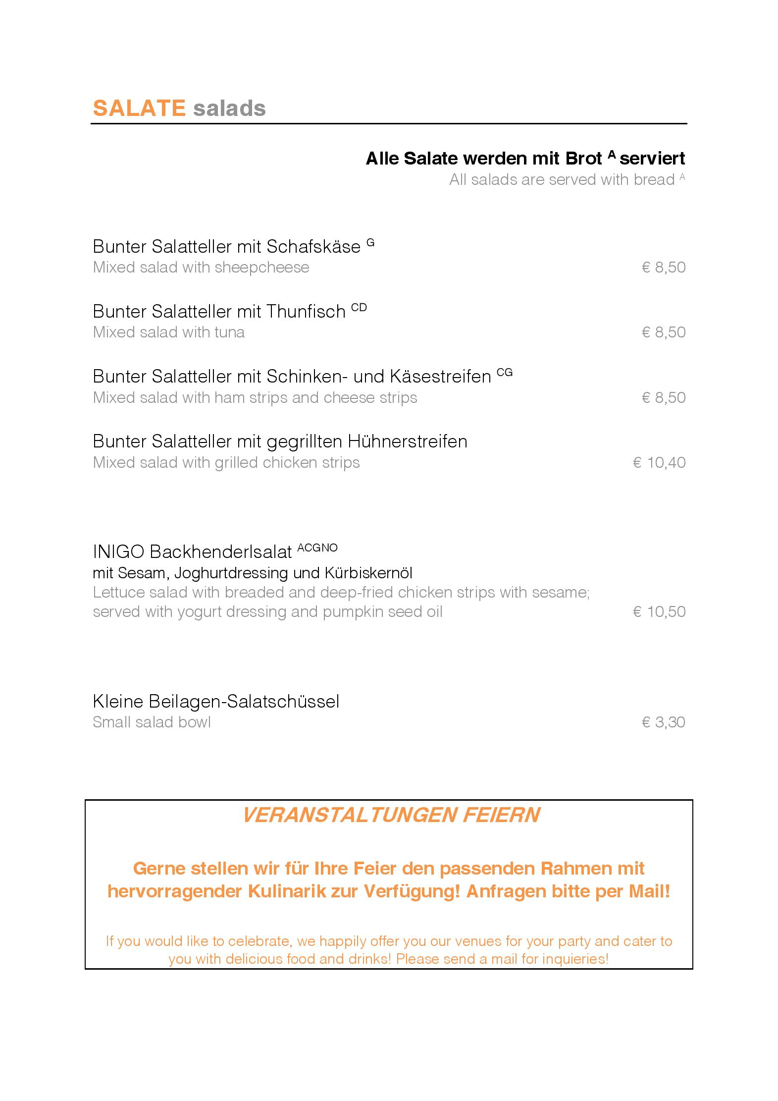 Speisekarte INIGO Restaurant in Wien, Seite 9