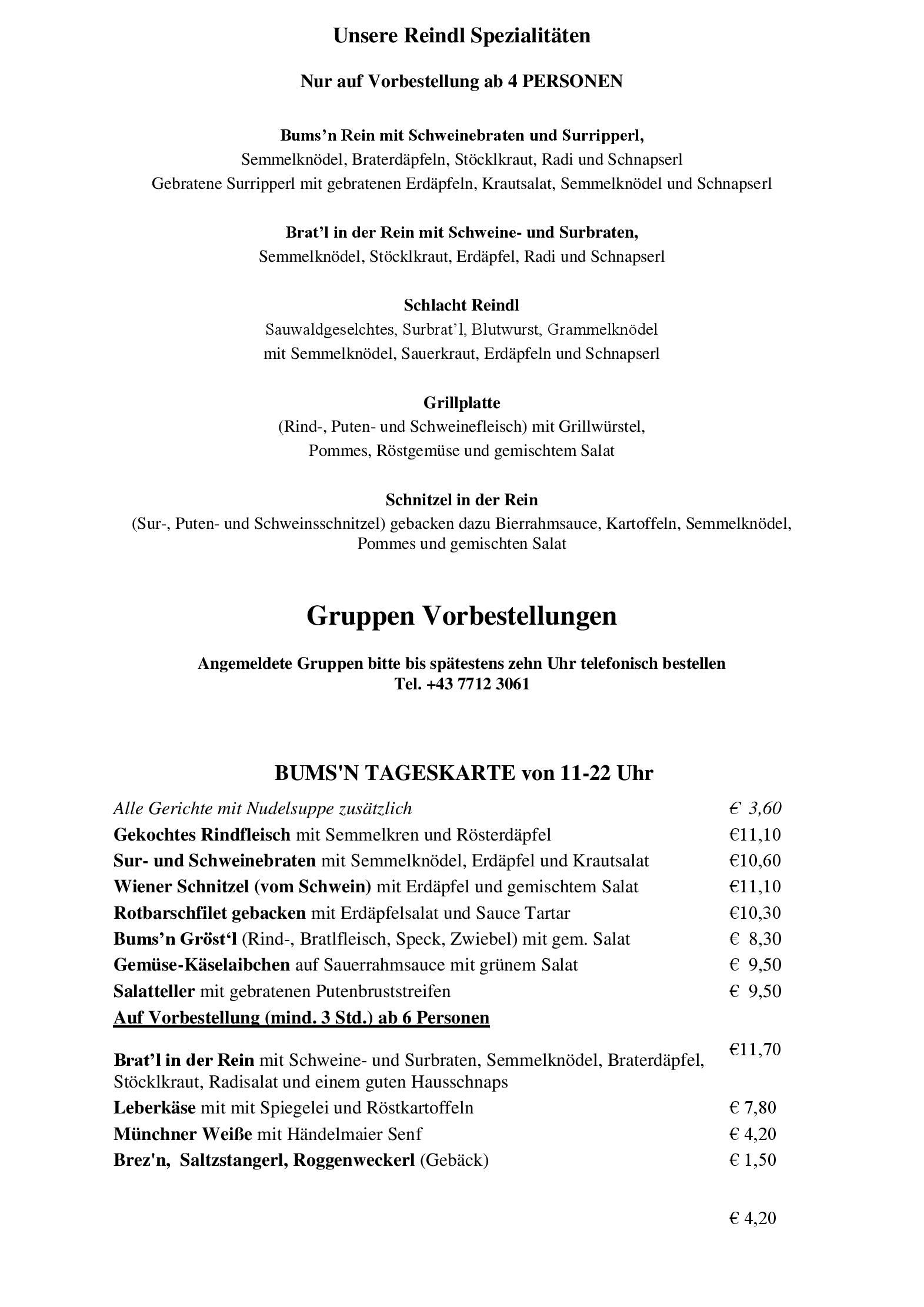 Speisekarte Wirtshaus zur Bums´n in Schärding, Seite 3
