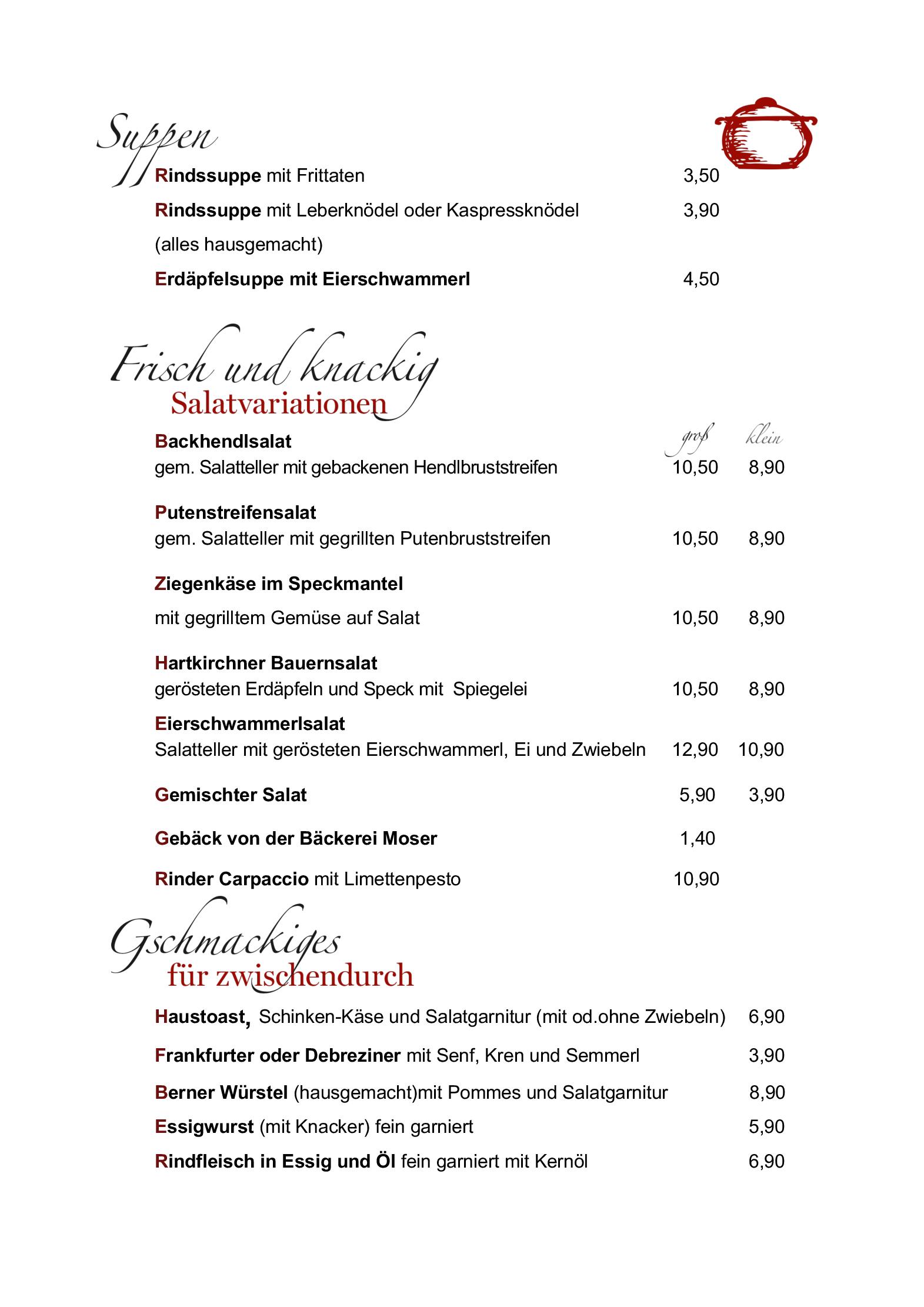 Speisekarte Hartkirchner Hoftaverne in Hartkirchen, Seite 2