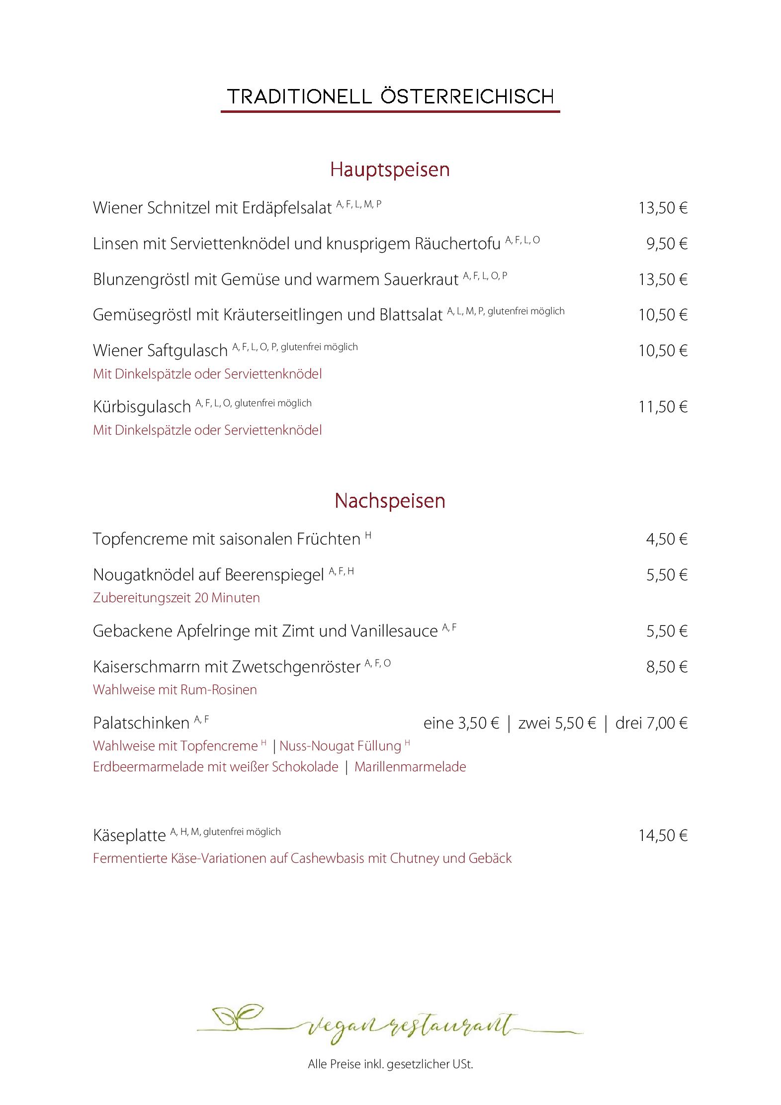 Speisekarte Velani in Wien, Seite 2