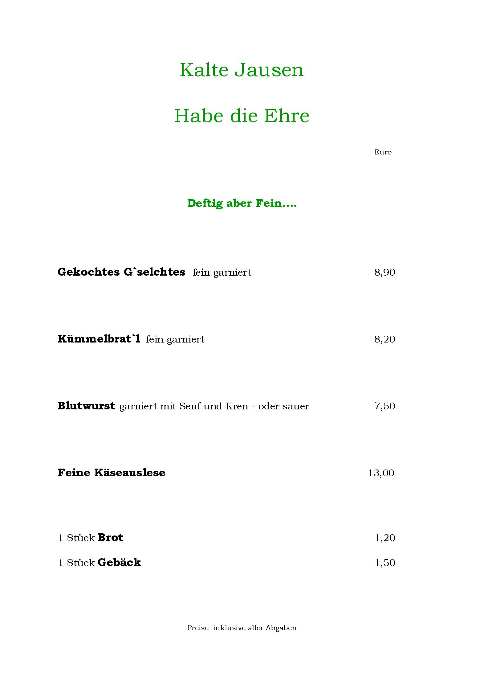 Speisekarte Dolle in Strass im Strassertale, Seite 1