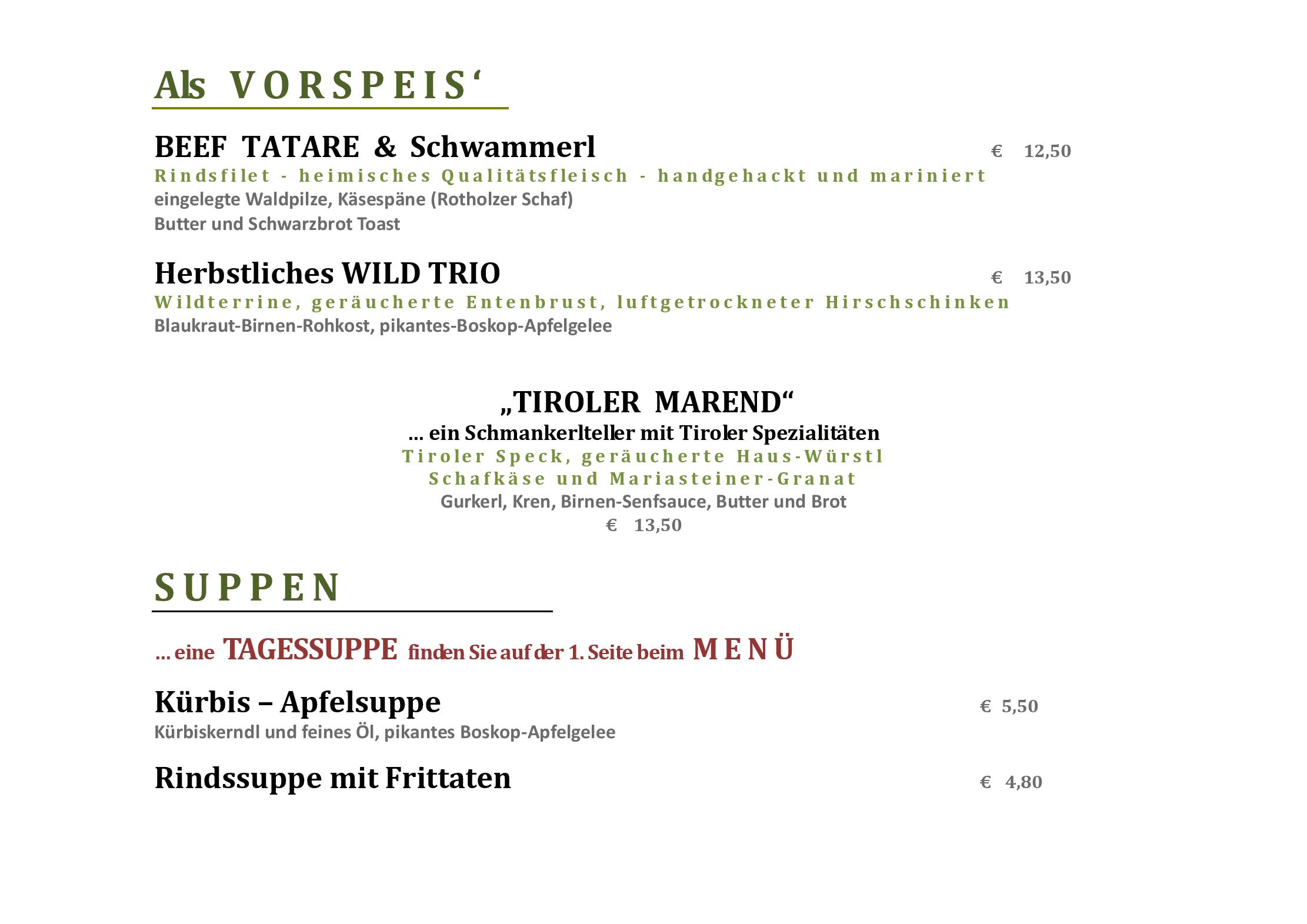 Speisekarte Tiroler Wirtshaus Zur Schanz in Ebbs, Seite 10