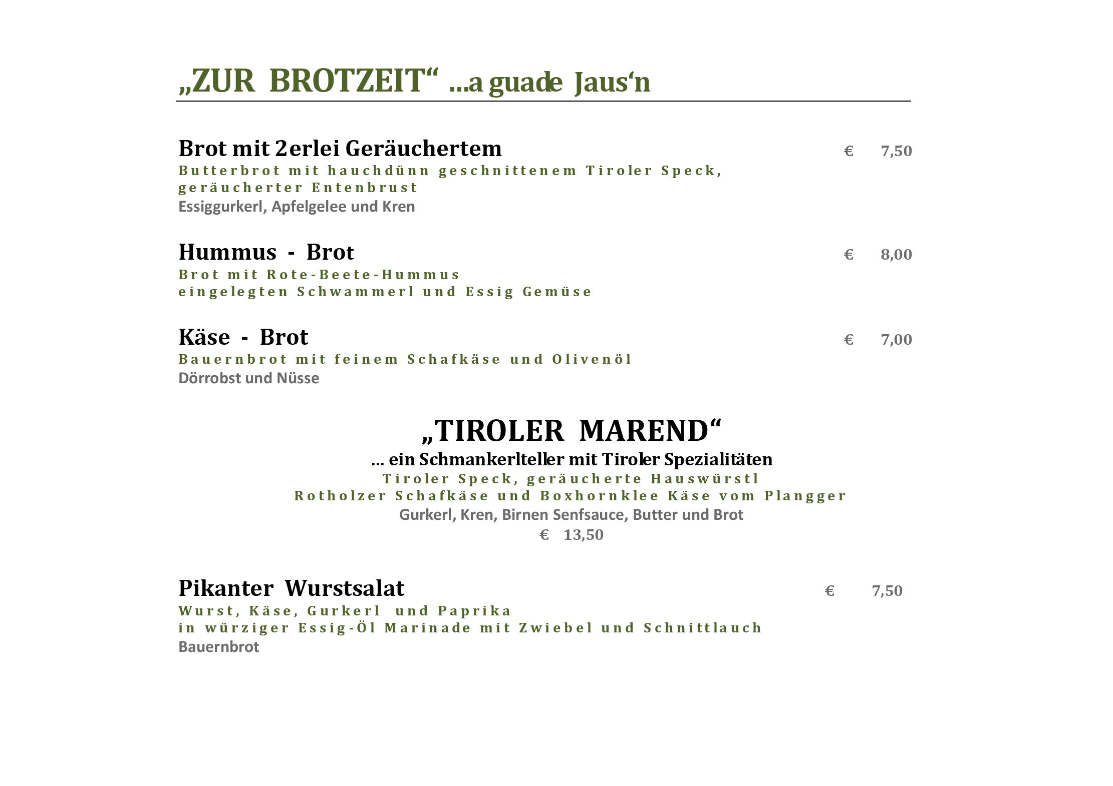 Speisekarte Tiroler Wirtshaus Zur Schanz in Ebbs, Seite 5