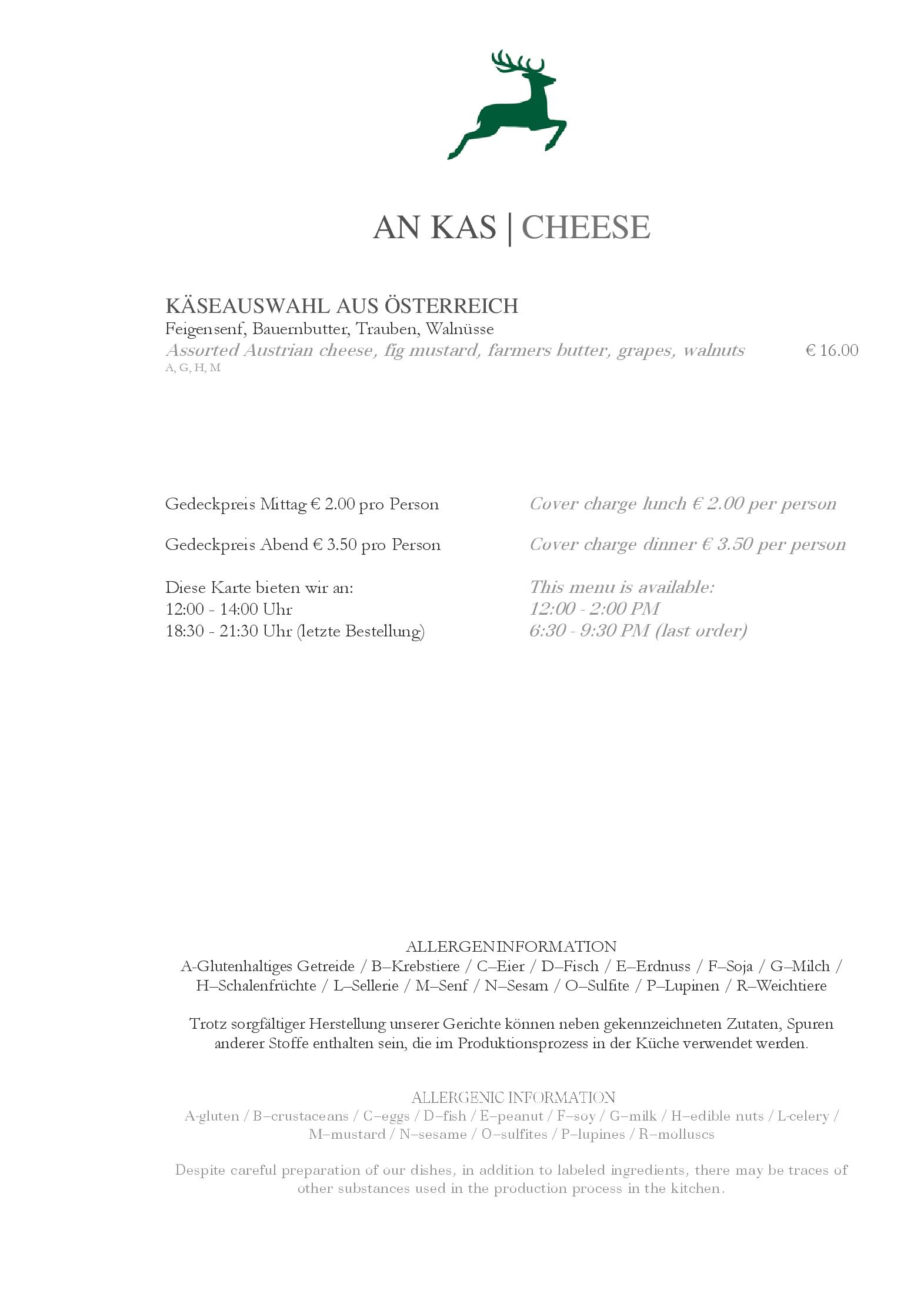 Speisekarte Restaurant Jagdhof in Hof bei Salzburg, Seite 1