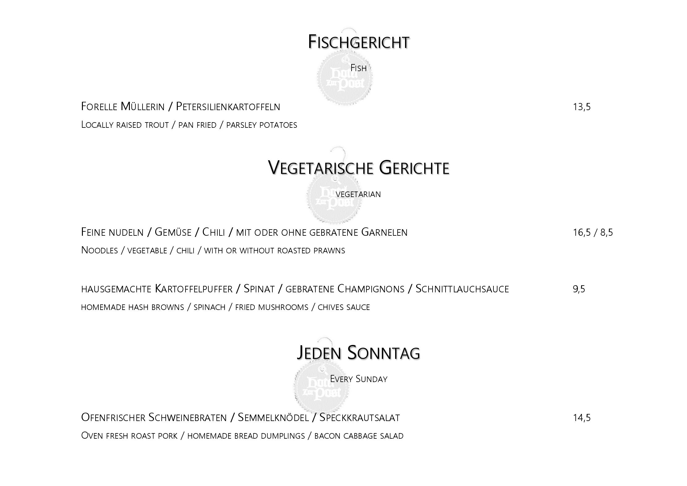 Speisekarte Hotel Restaurant Zur Post in Alpbach, Seite 3