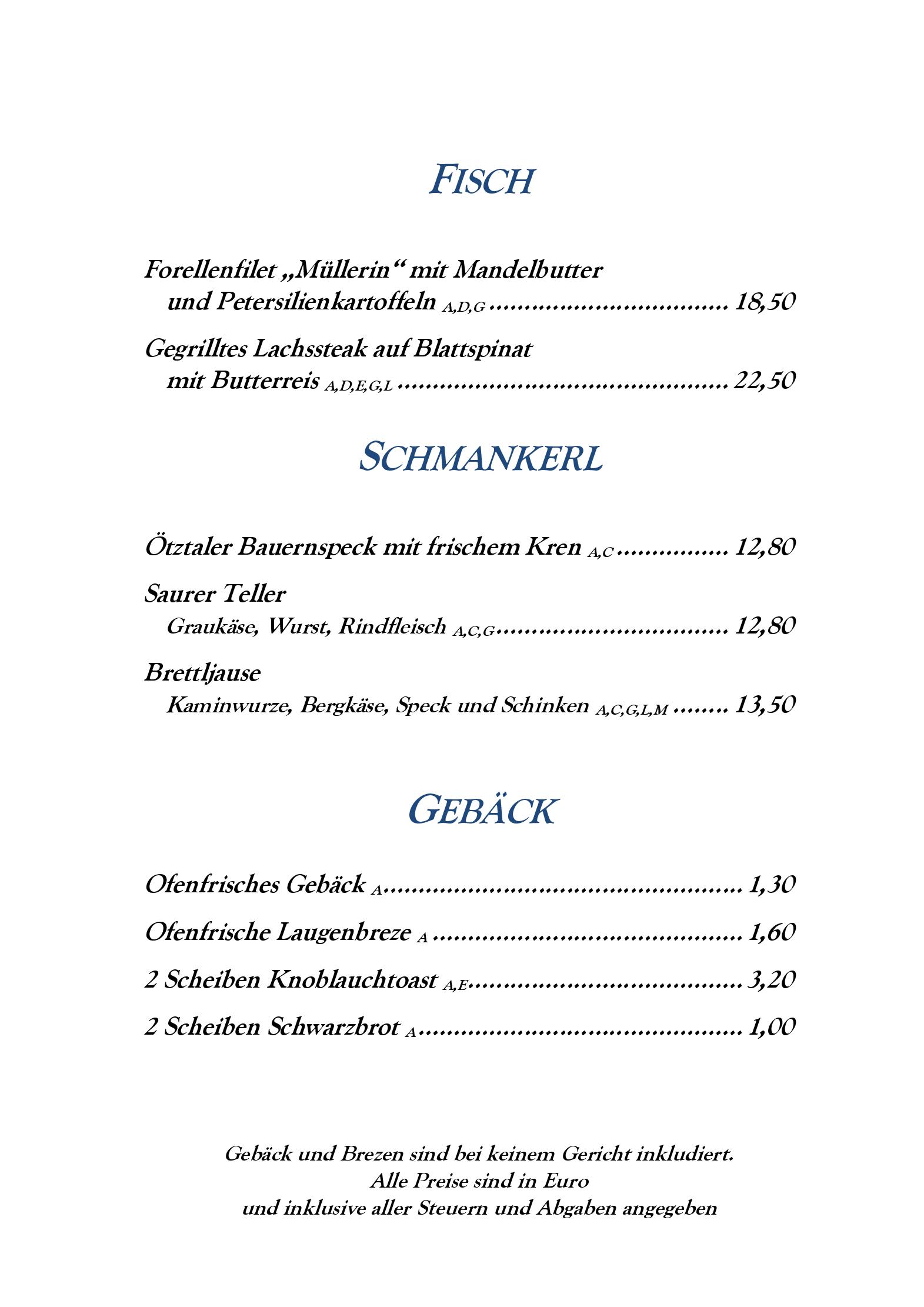 Speisekarte Hotel Bierwirt GmbH in Innsbruck, Seite 11