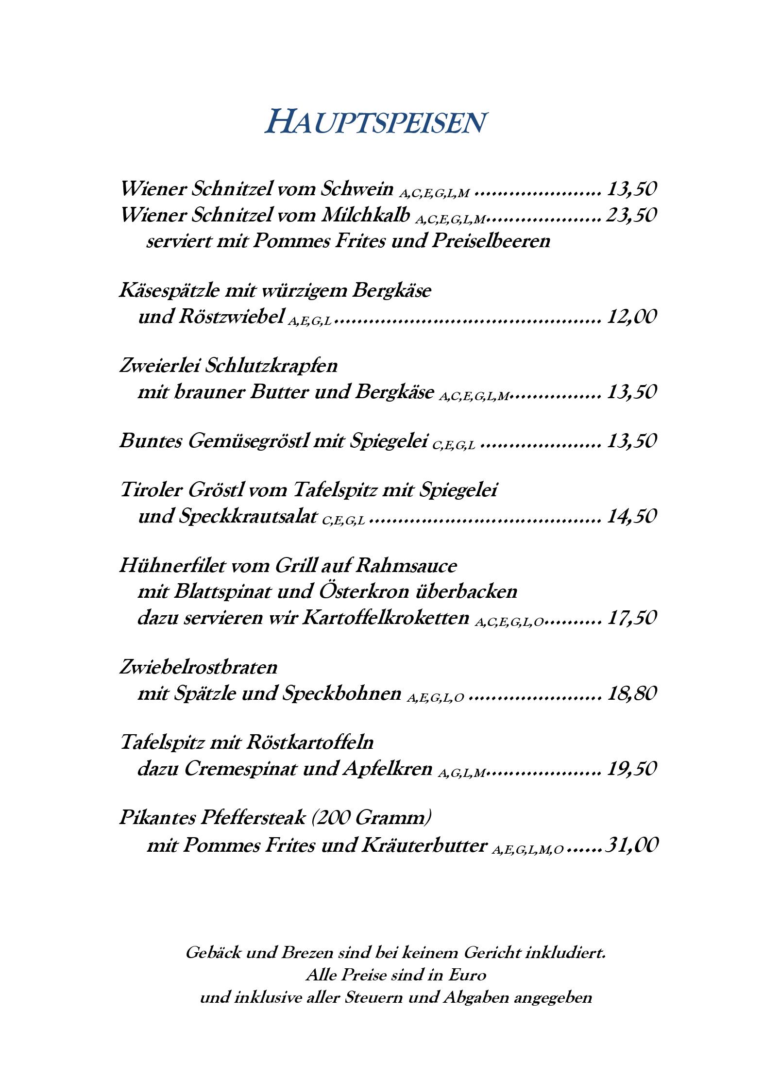 Speisekarte Hotel Bierwirt GmbH in Innsbruck, Seite 9