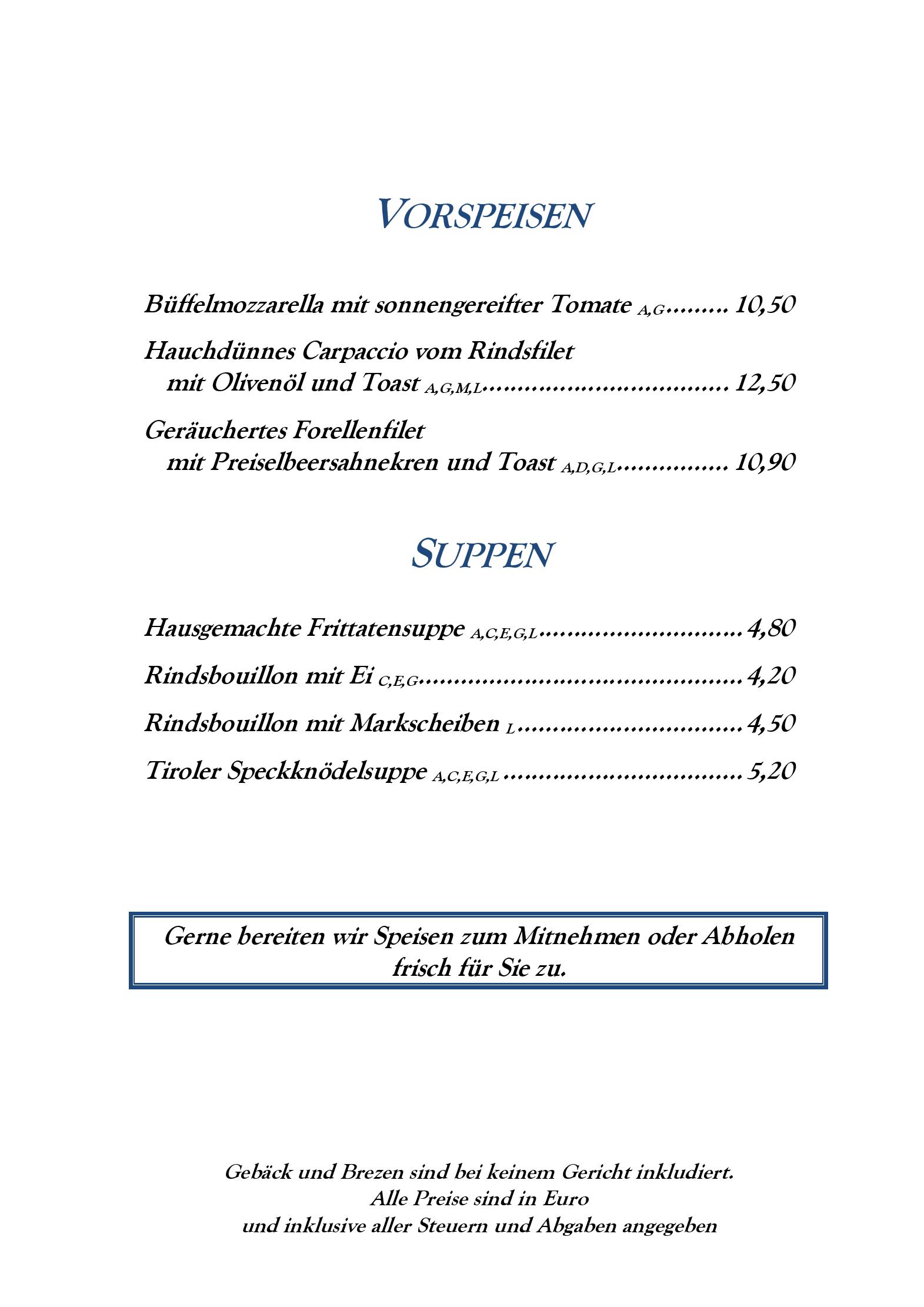 Speisekarte Hotel Bierwirt GmbH in Innsbruck, Seite 8