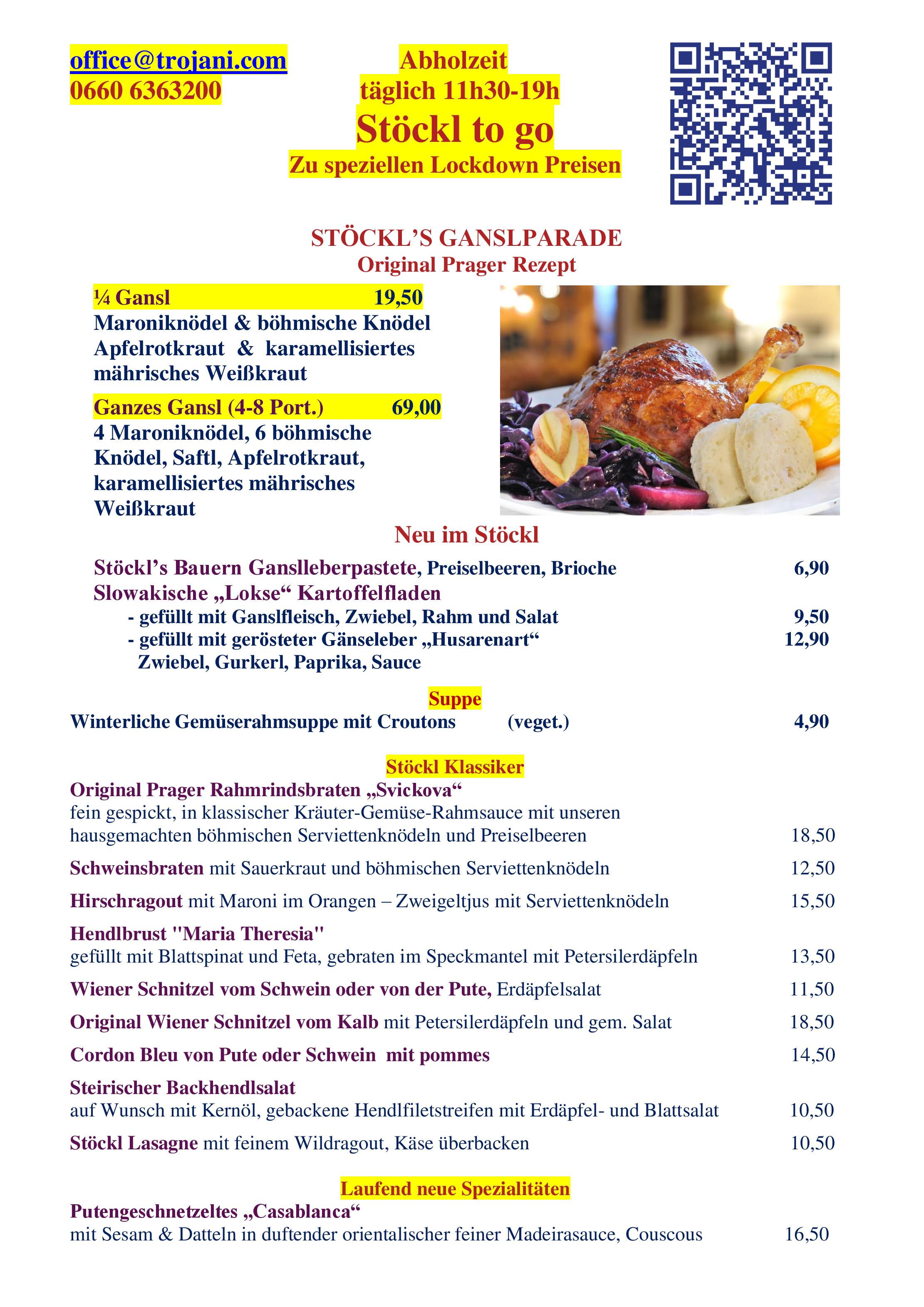 Speisekarte Restaurant Schönbrunner Stöckl in Wien, Seite 2
