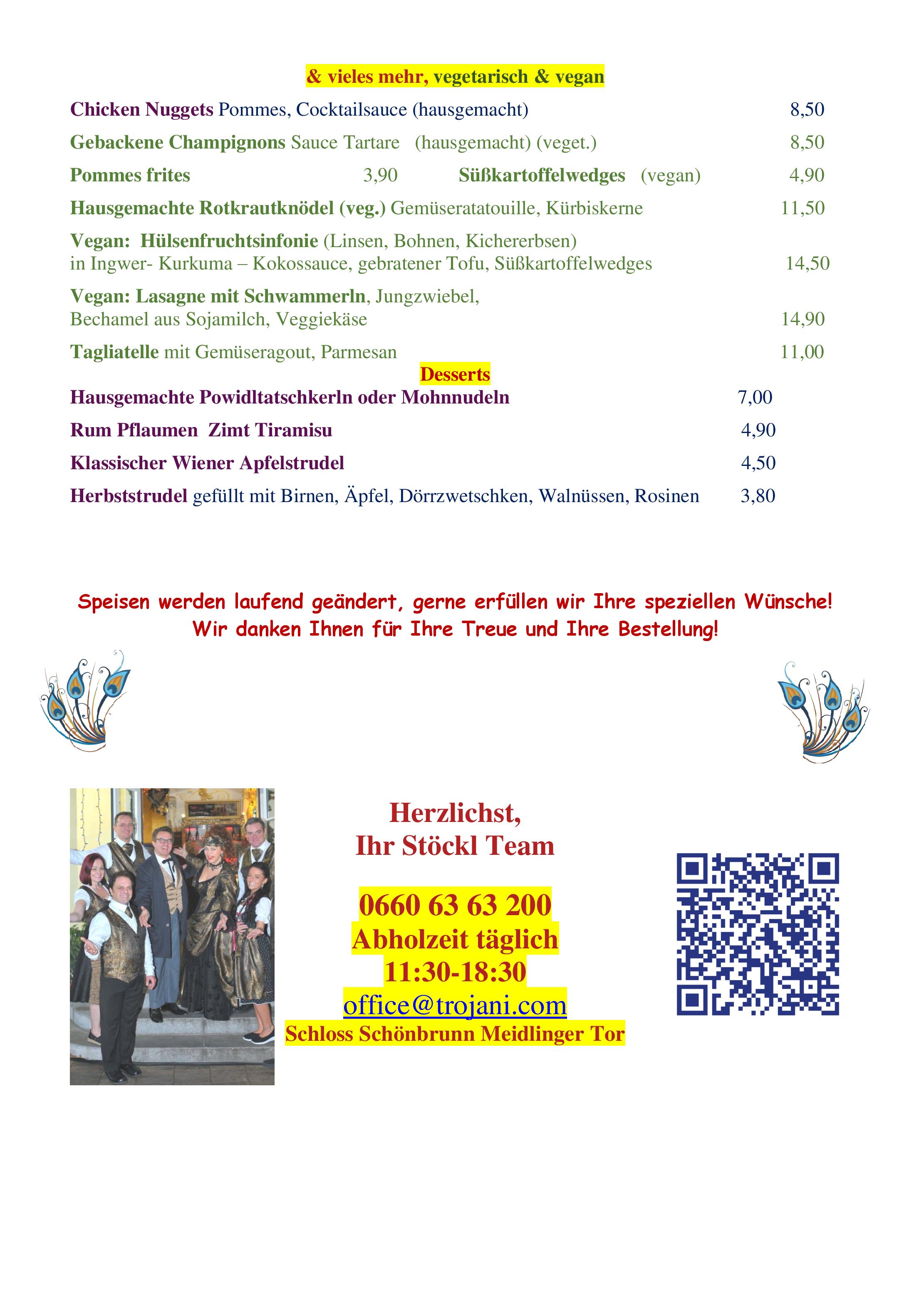 Speisekarte Restaurant Schönbrunner Stöckl in Wien, Seite 1
