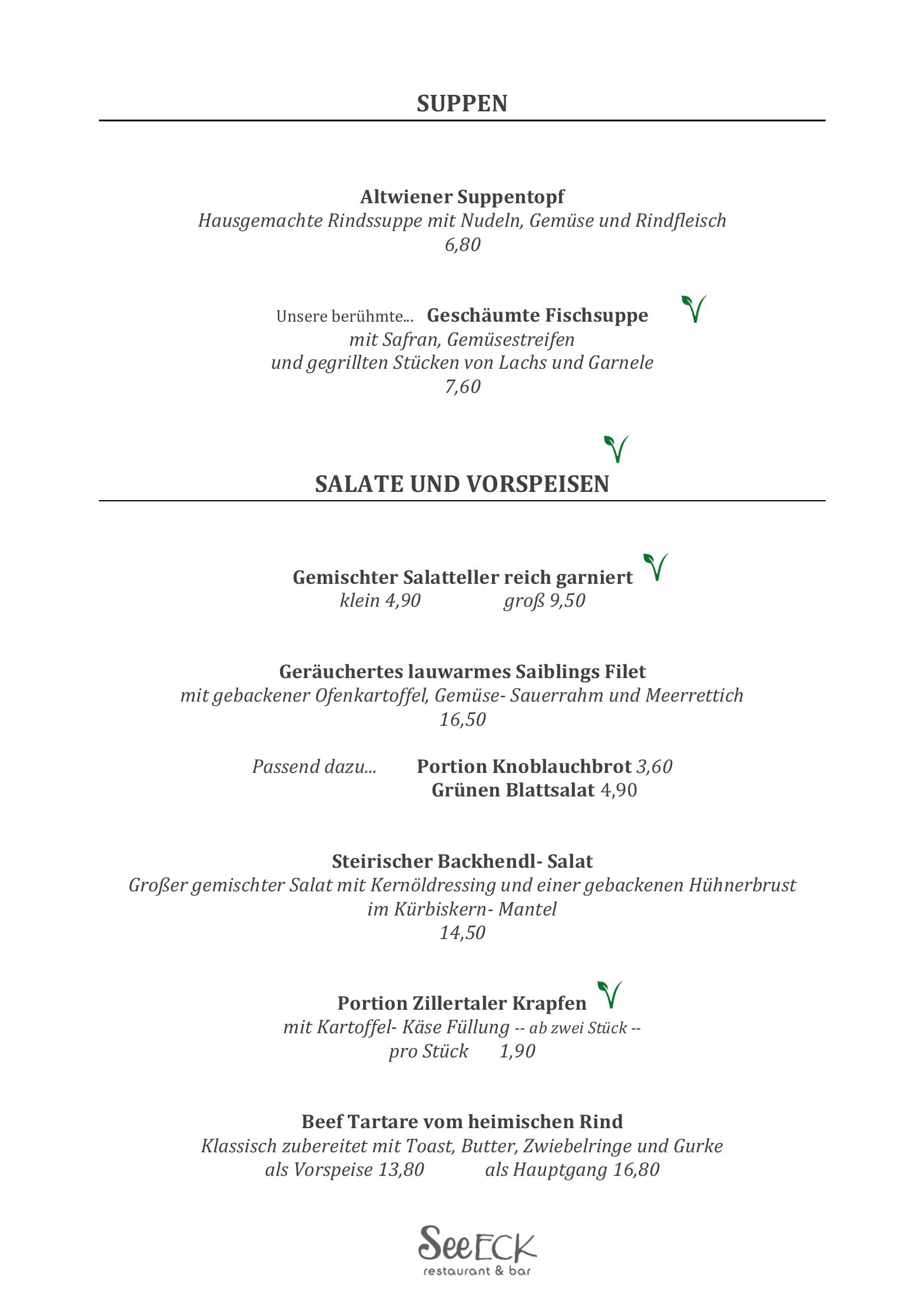 Speisekarte Restaurant SeeEck in Achenkirch, Seite 4