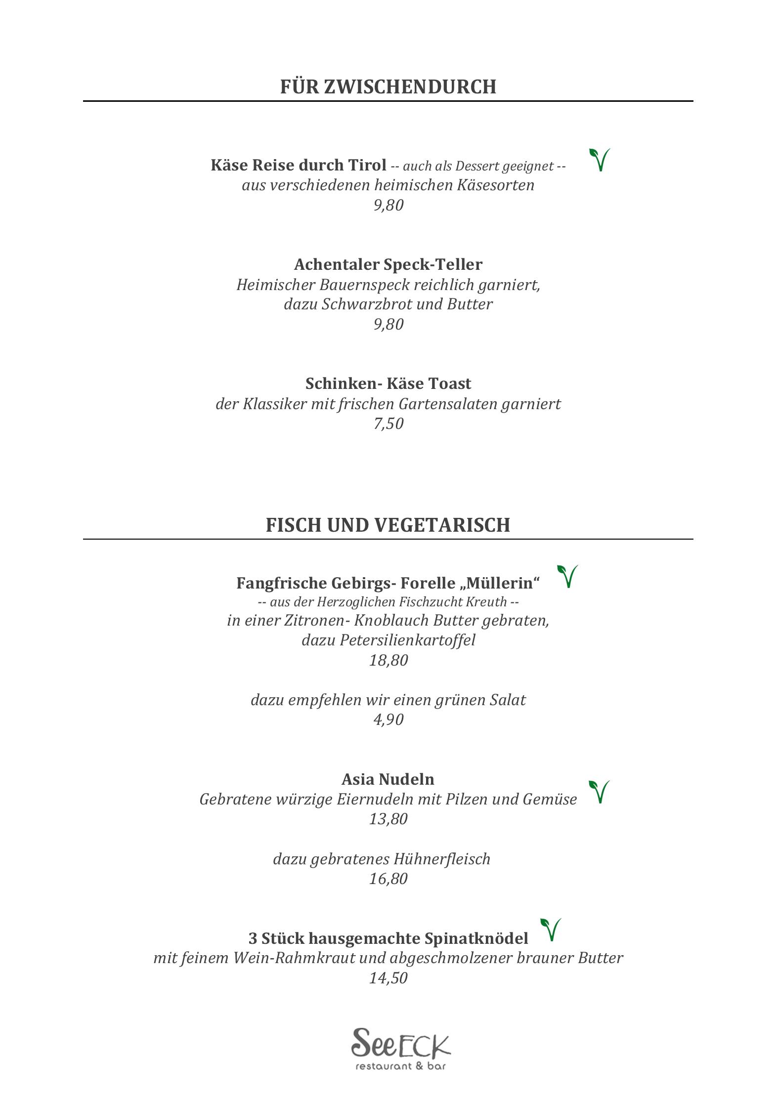 Speisekarte Restaurant SeeEck in Achenkirch, Seite 3