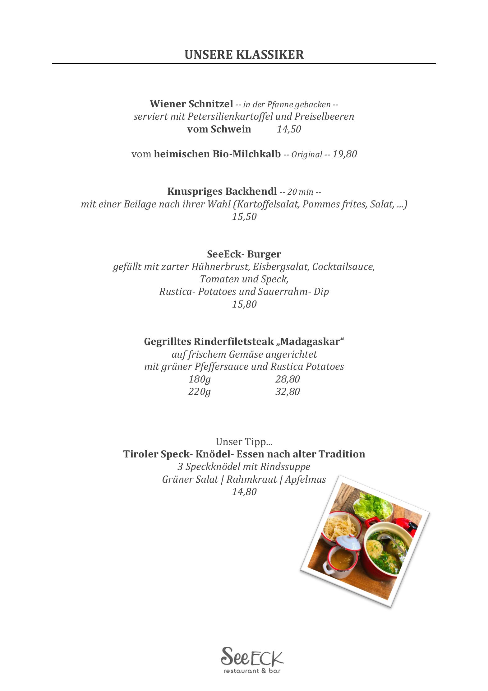 Speisekarte Restaurant SeeEck in Achenkirch, Seite 2