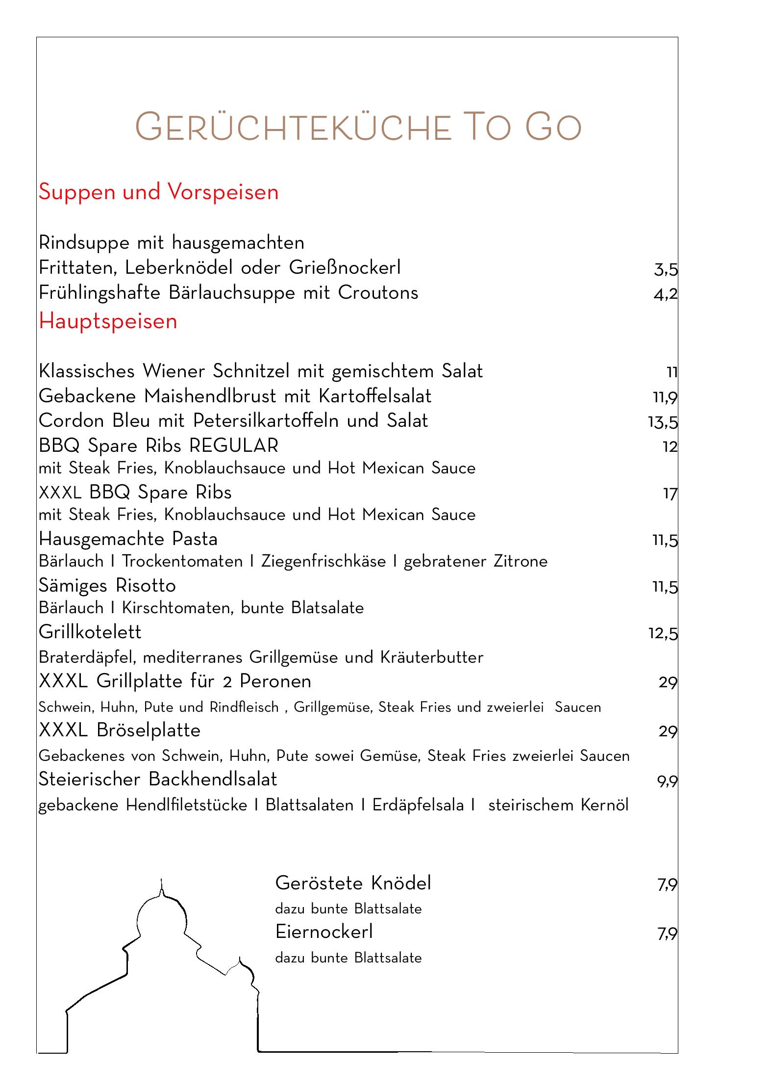 Speisekarte Gerüchteküche im Wasserschloss in Kottingbrunn, Seite 1