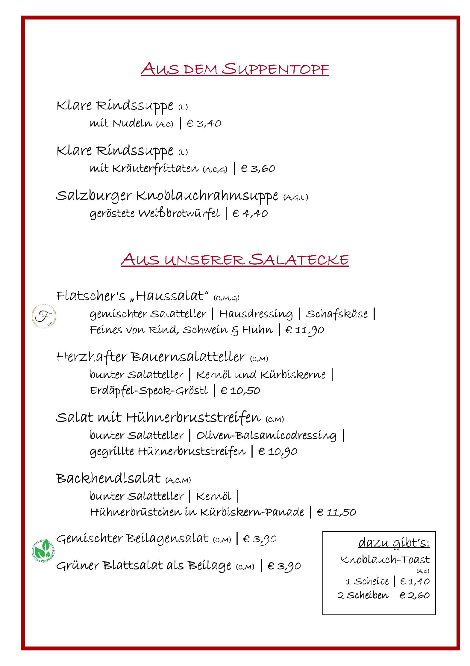 Speisekarte Gasthof Flatscher in Stuhlfelden, Seite 6