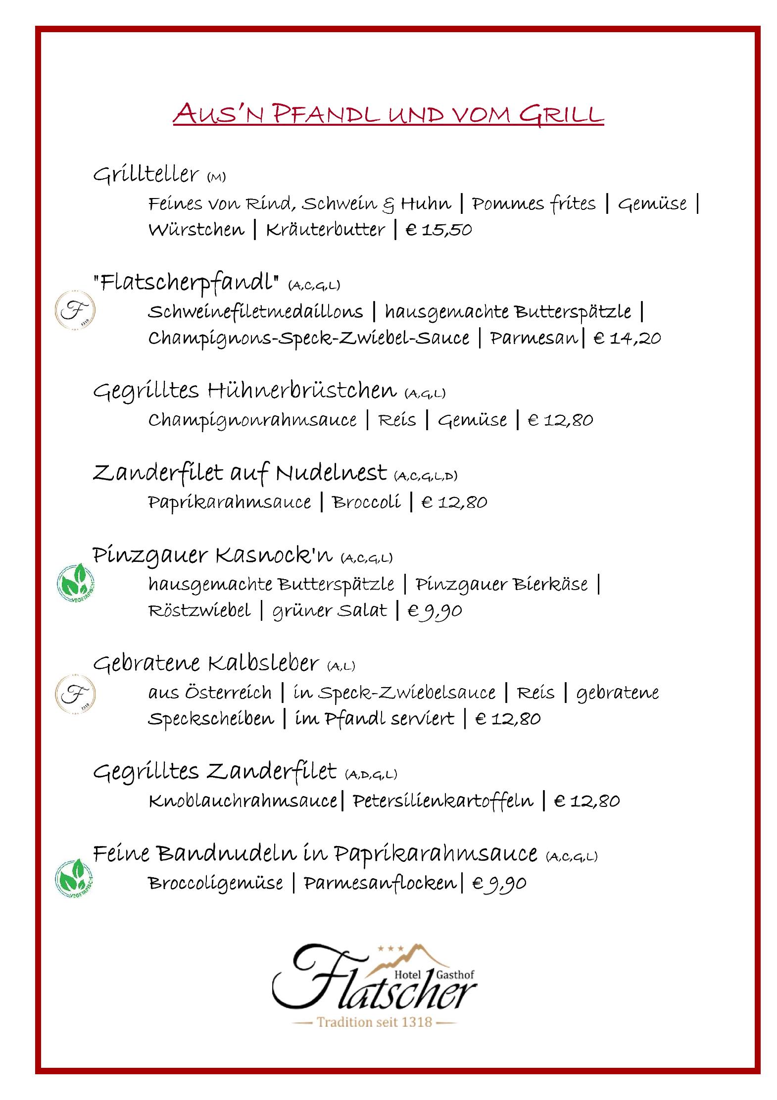 Speisekarte Gasthof Flatscher in Stuhlfelden, Seite 4