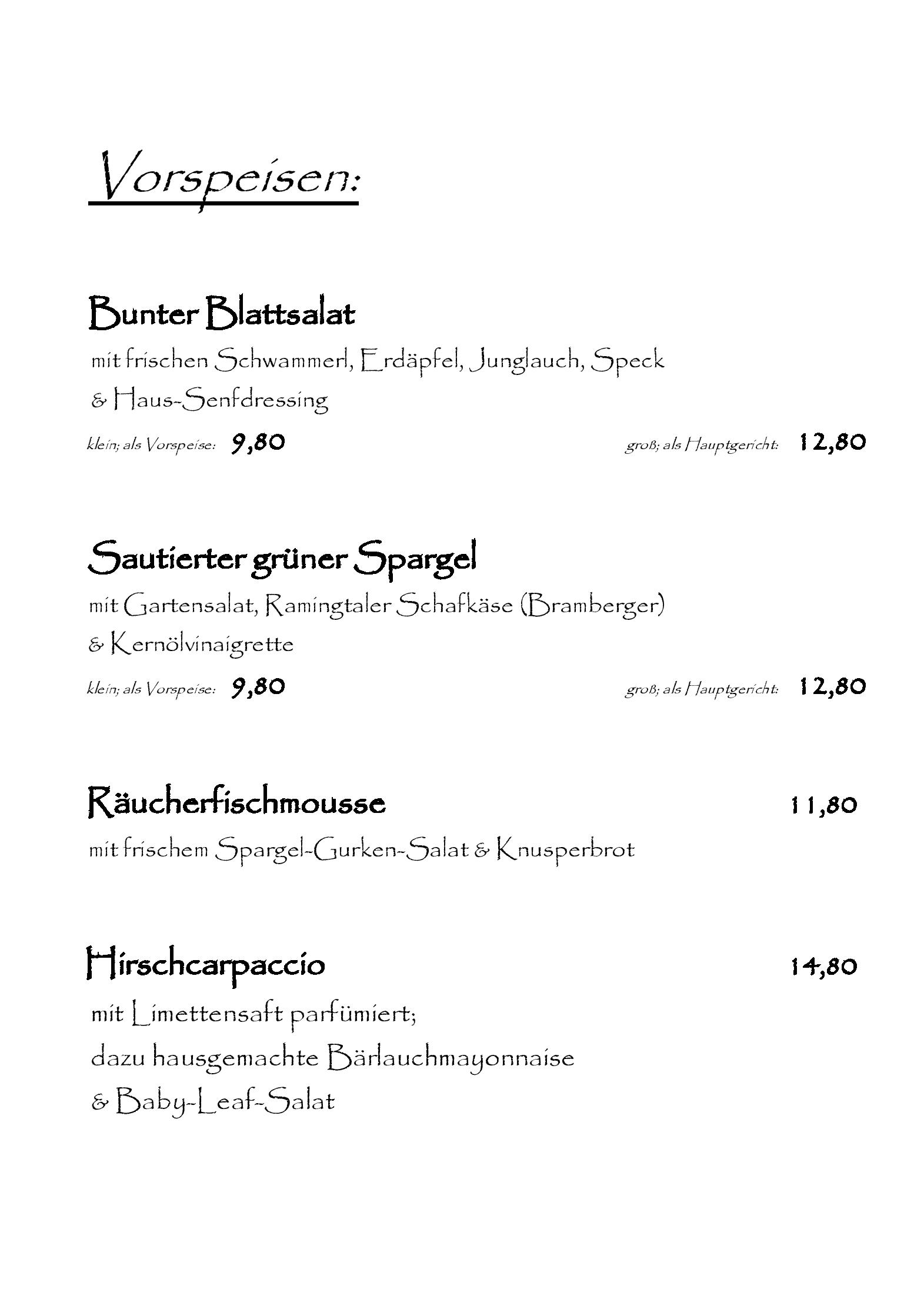 Speisekarte Orangerie im Schlosspark GmbH in Steyr, Seite 3
