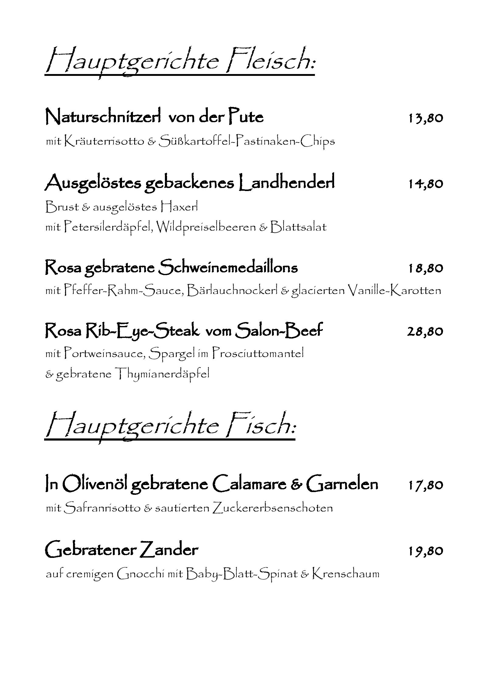 Speisekarte Orangerie im Schlosspark GmbH in Steyr, Seite 1