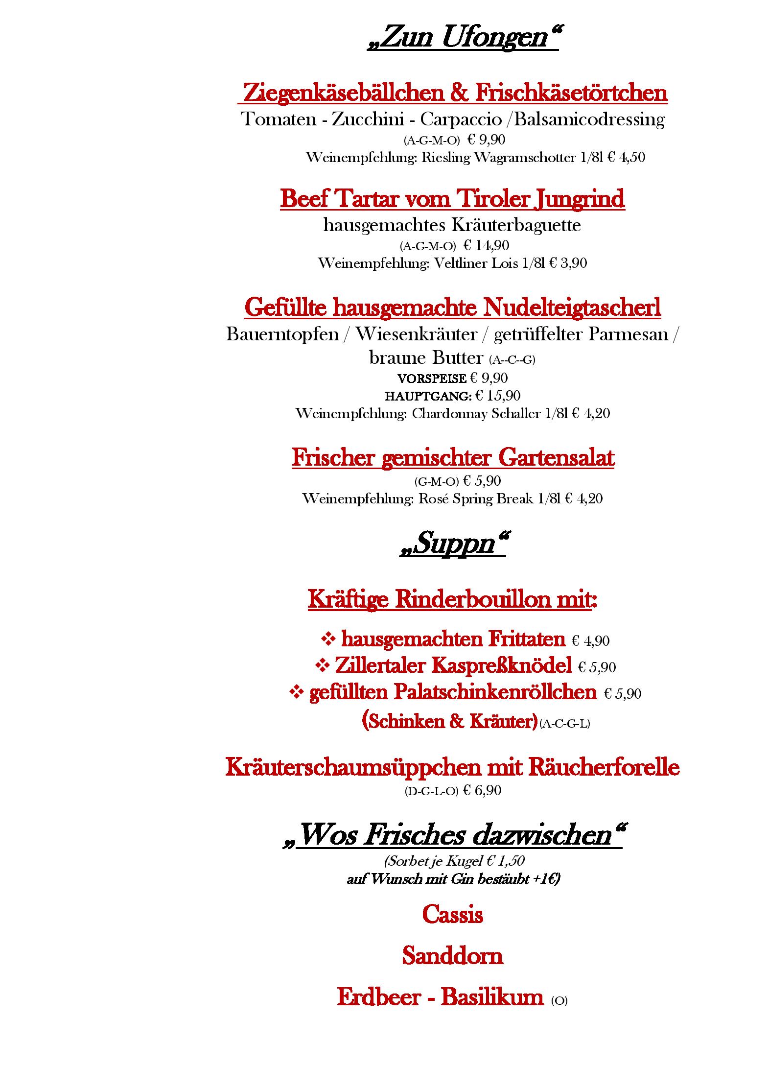 Speisekarte Hotel Restaurant Englhof in Zell im Zillertal, Seite 28