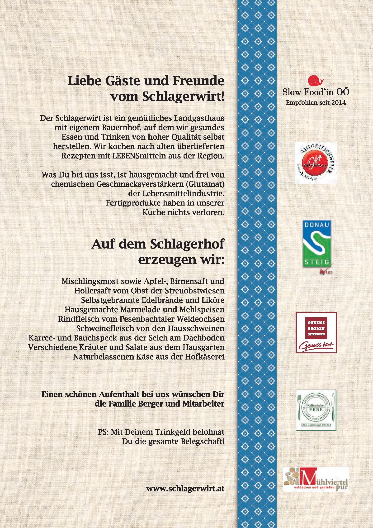 Speisekarte Schlagerwirt - Erbhof am Schlag in Feldkirchen an der Donau, Seite 3