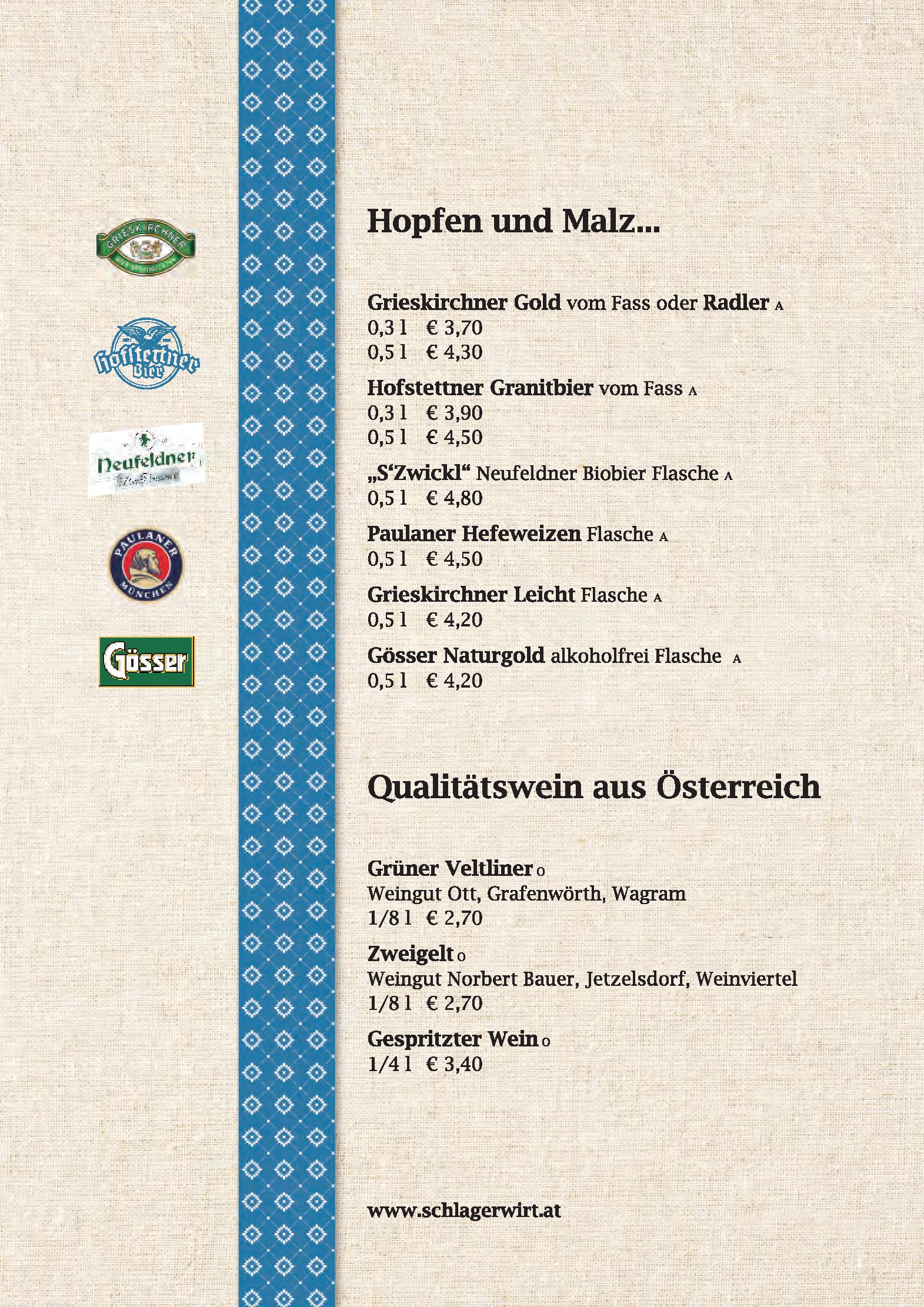 Speisekarte Schlagerwirt - Erbhof am Schlag in Feldkirchen an der Donau, Seite 10