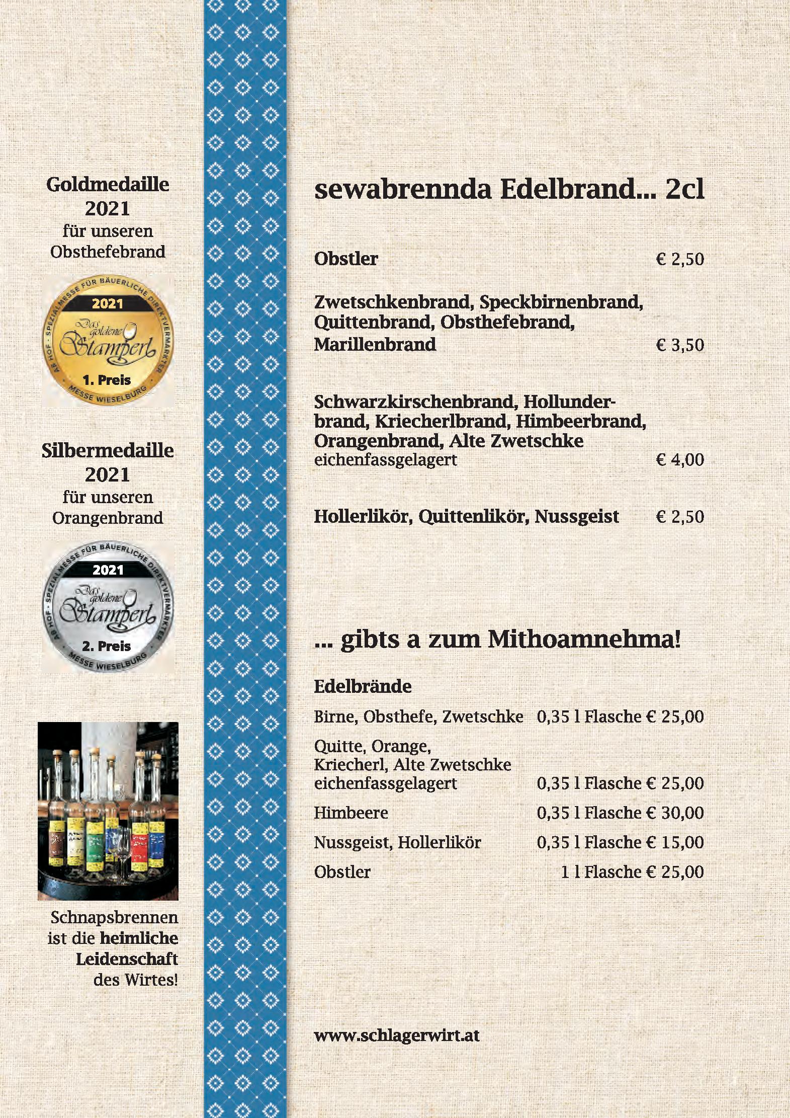 Speisekarte Schlagerwirt - Erbhof am Schlag in Feldkirchen an der Donau, Seite 12