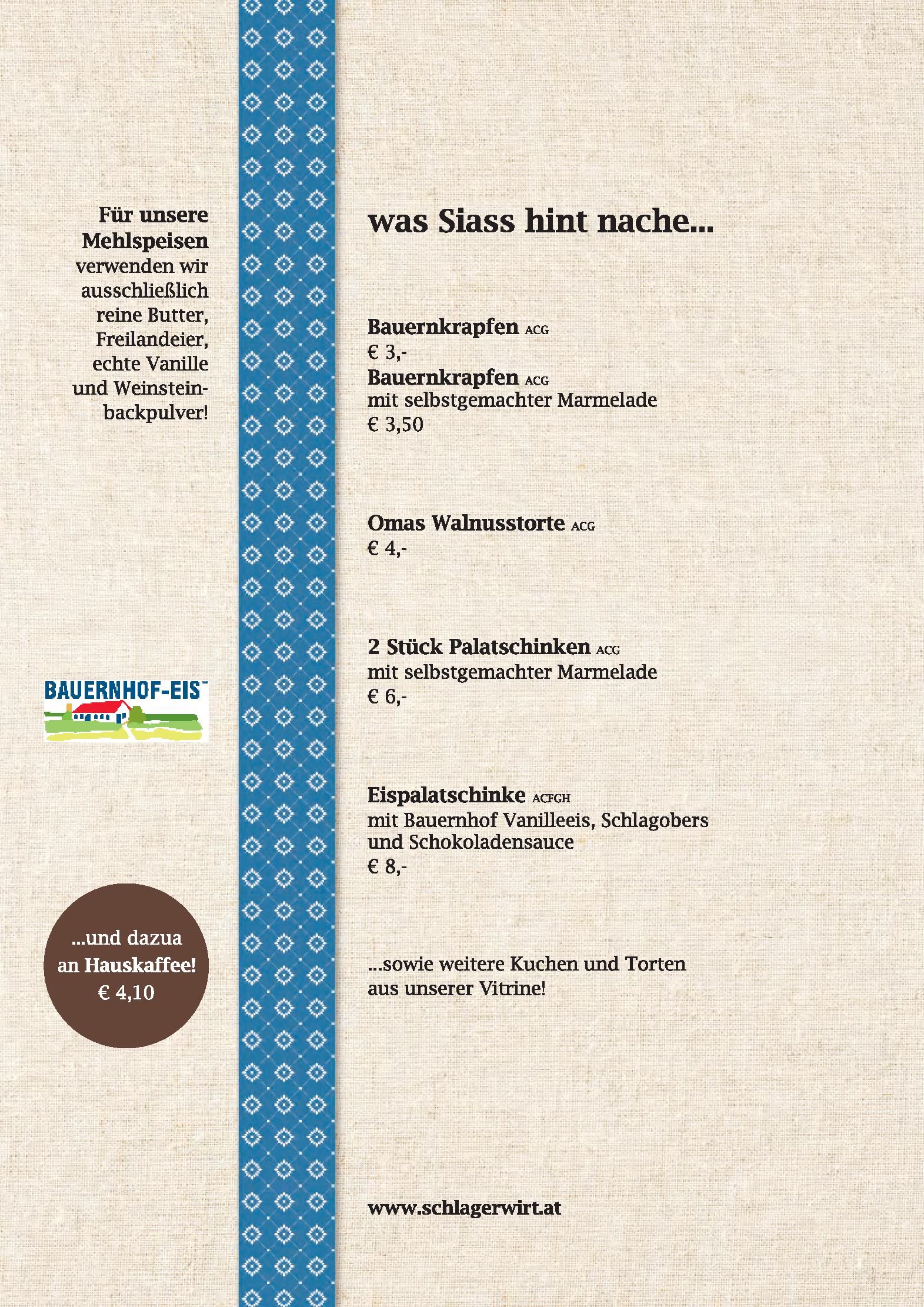 Speisekarte Schlagerwirt - Erbhof am Schlag in Feldkirchen an der Donau, Seite 6