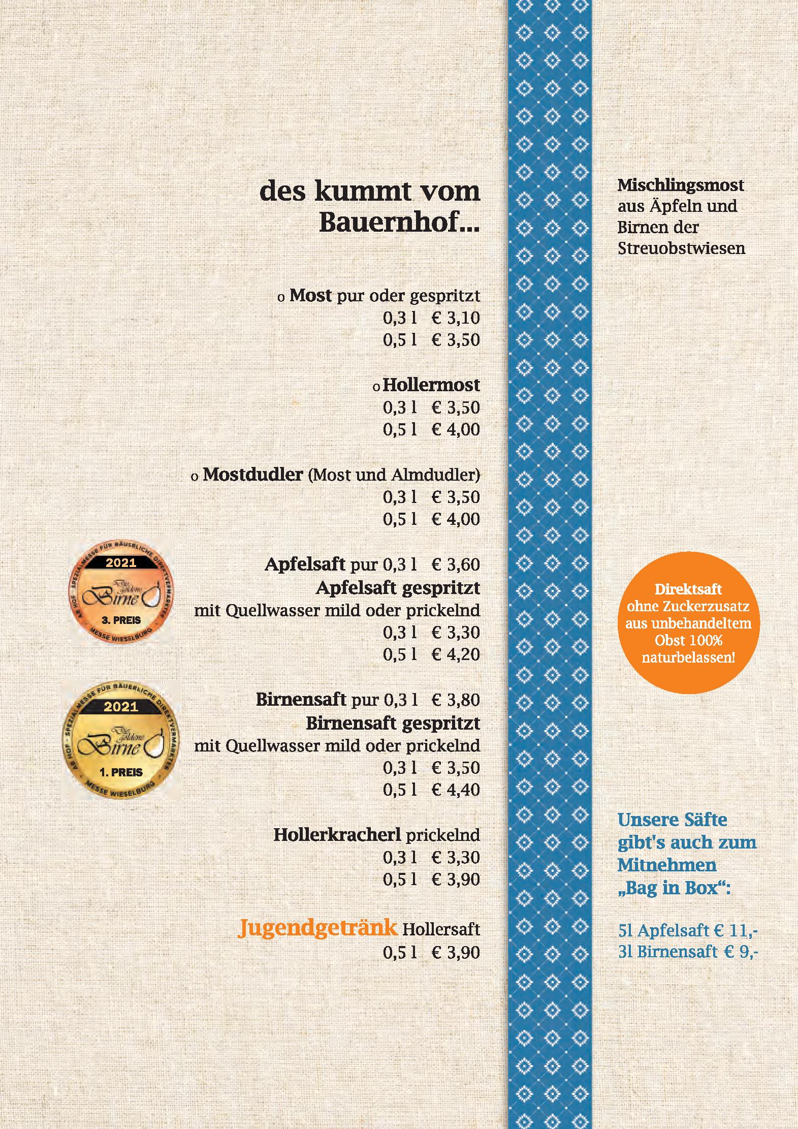Speisekarte Schlagerwirt - Erbhof am Schlag in Feldkirchen an der Donau, Seite 9