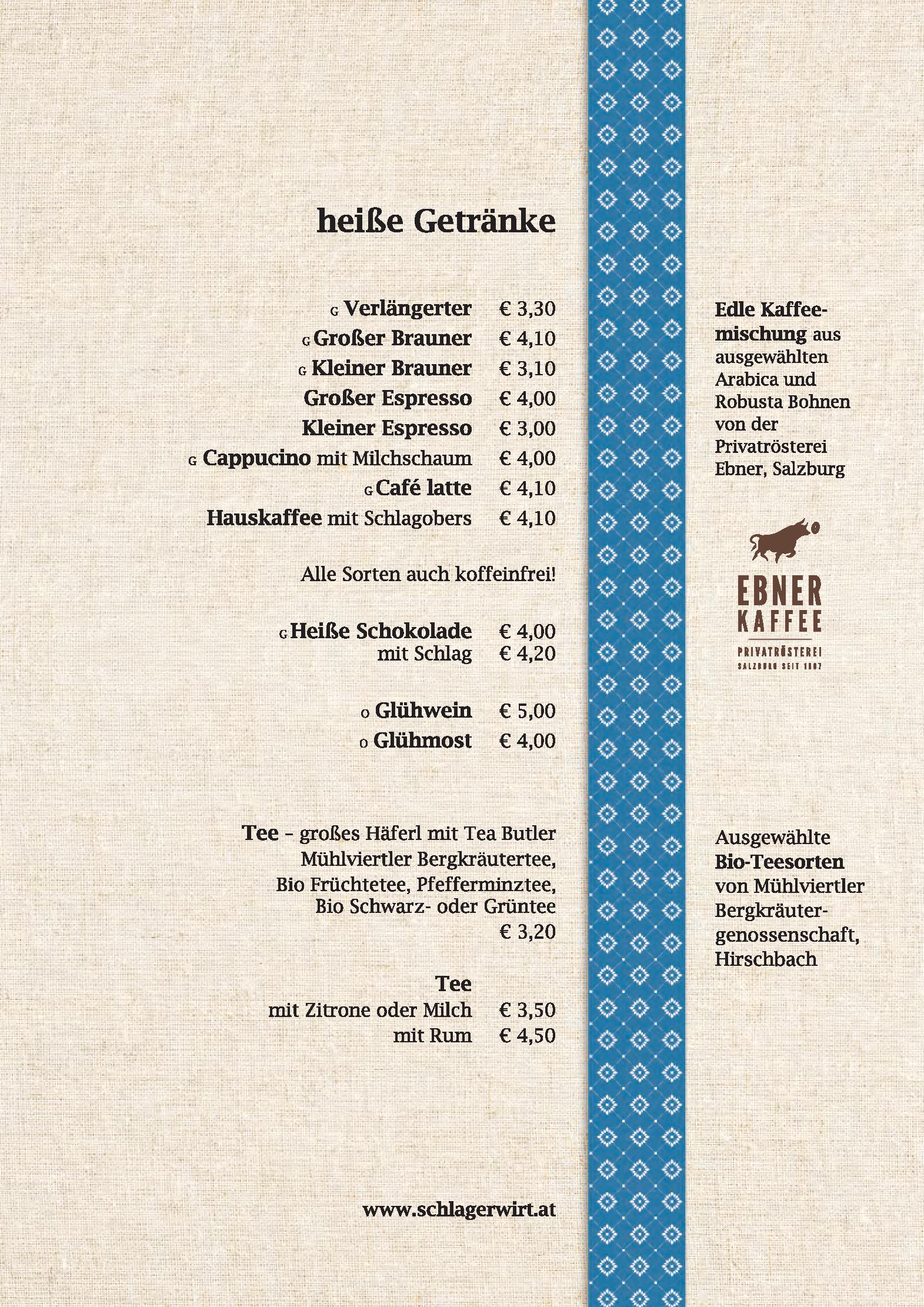 Speisekarte Schlagerwirt - Erbhof am Schlag in Feldkirchen an der Donau, Seite 4
