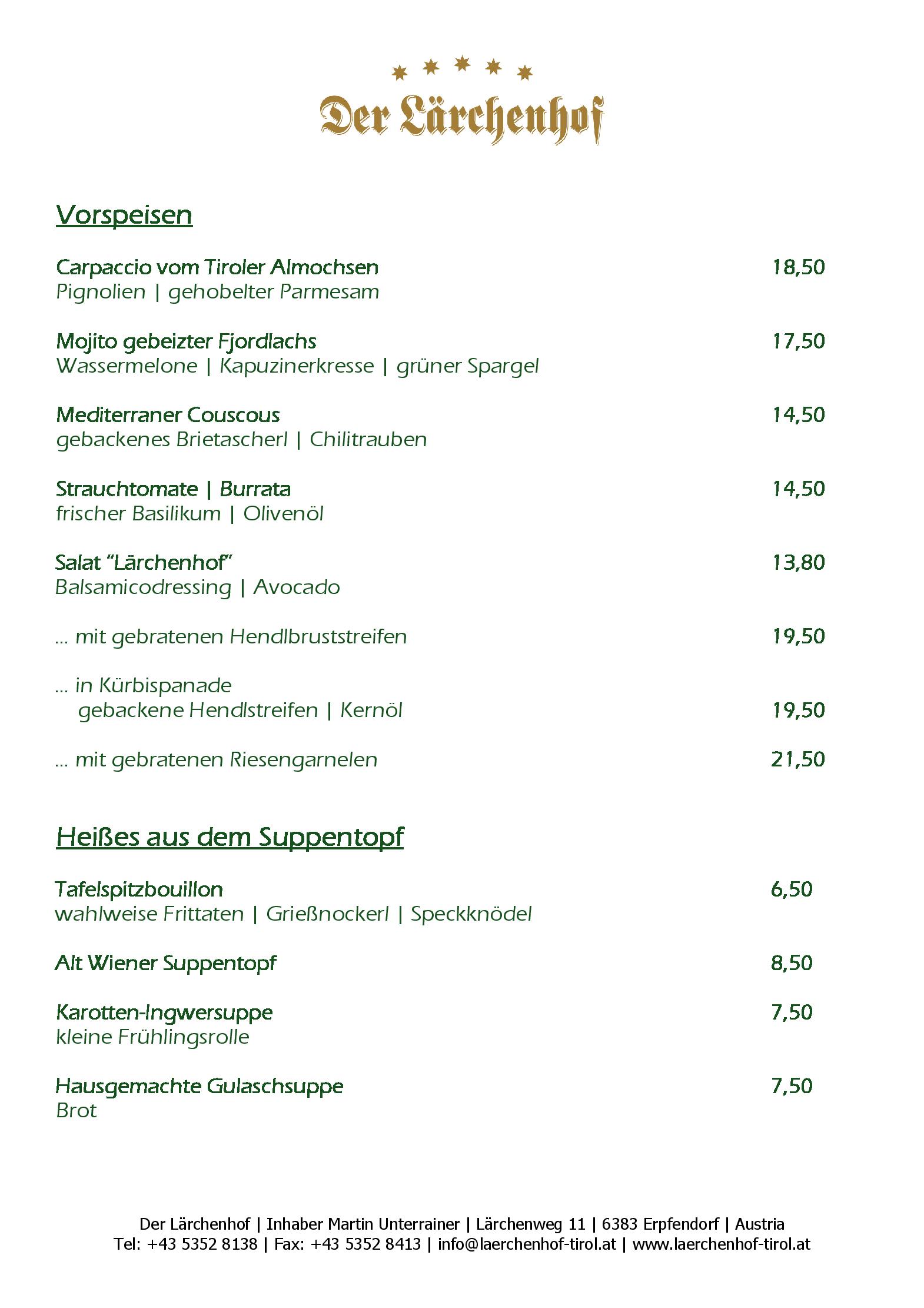 Speisekarte Restaurant Der Lärchenhof in Erpfendorf, Seite 3