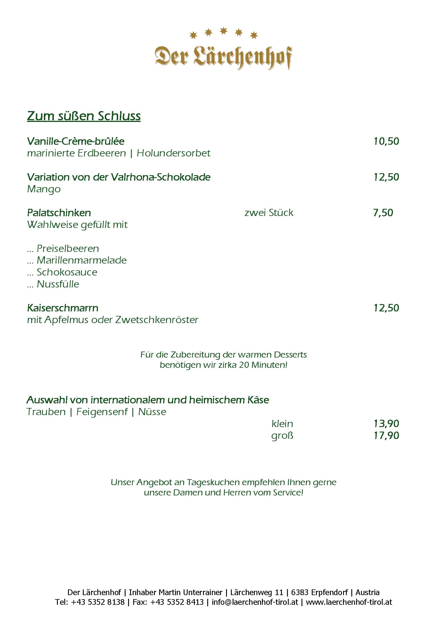 Speisekarte Restaurant Der Lärchenhof in Erpfendorf, Seite 4