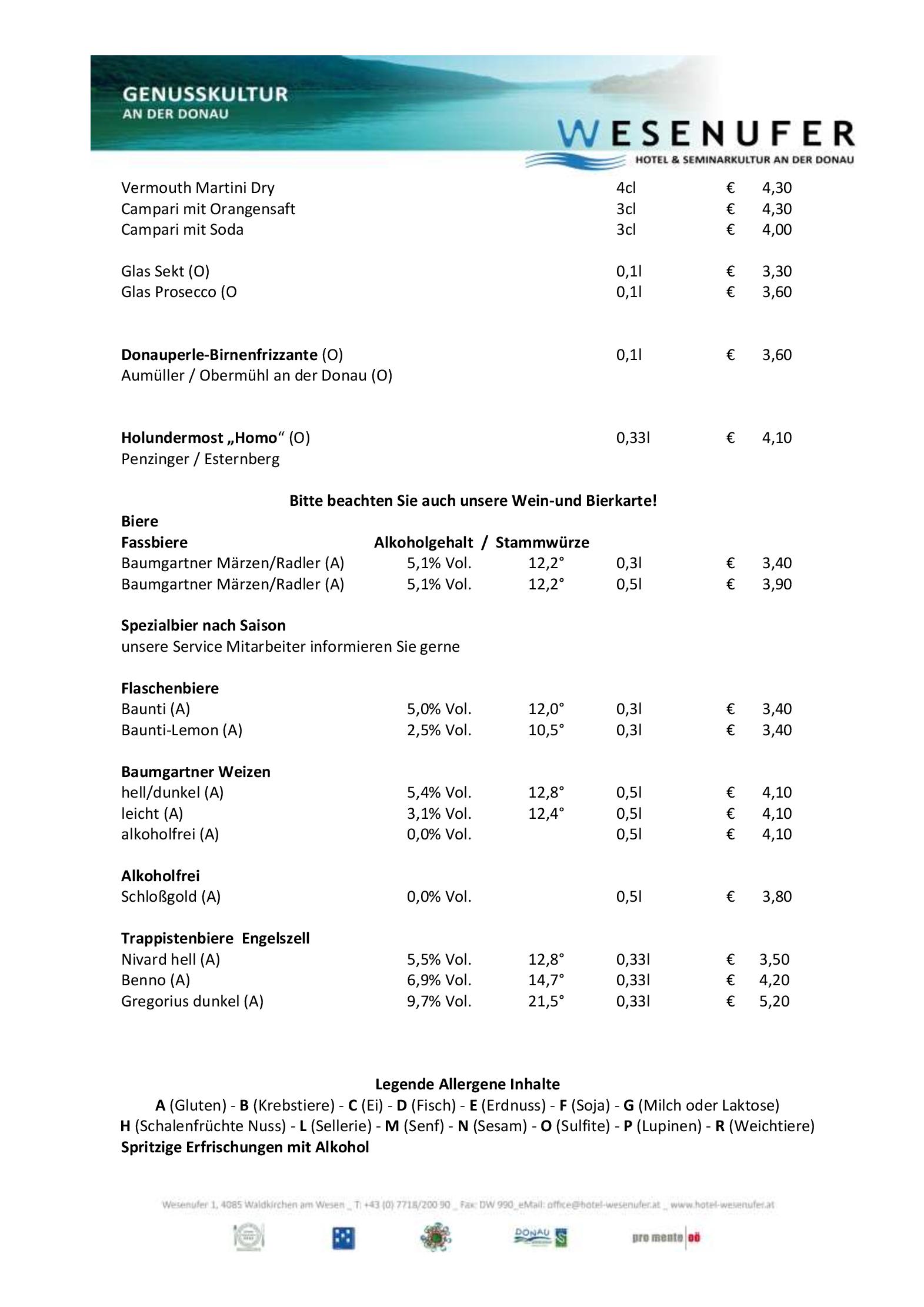 Speisekarte Wesenufer Hotel & Seminarkultur an der Donau in Wesenufer, Seite 15