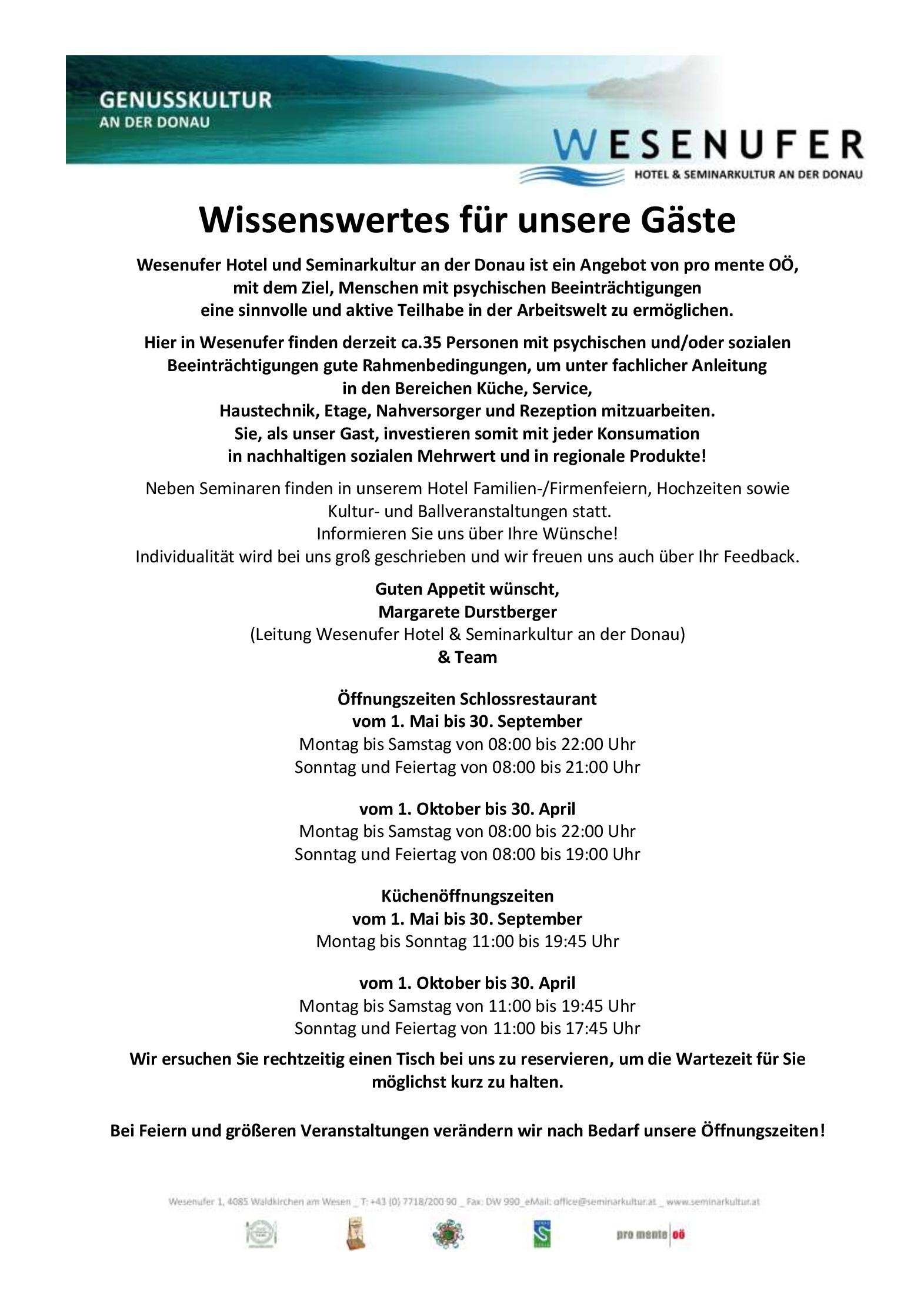 Speisekarte Wesenufer Hotel & Seminarkultur an der Donau in Wesenufer, Seite 10