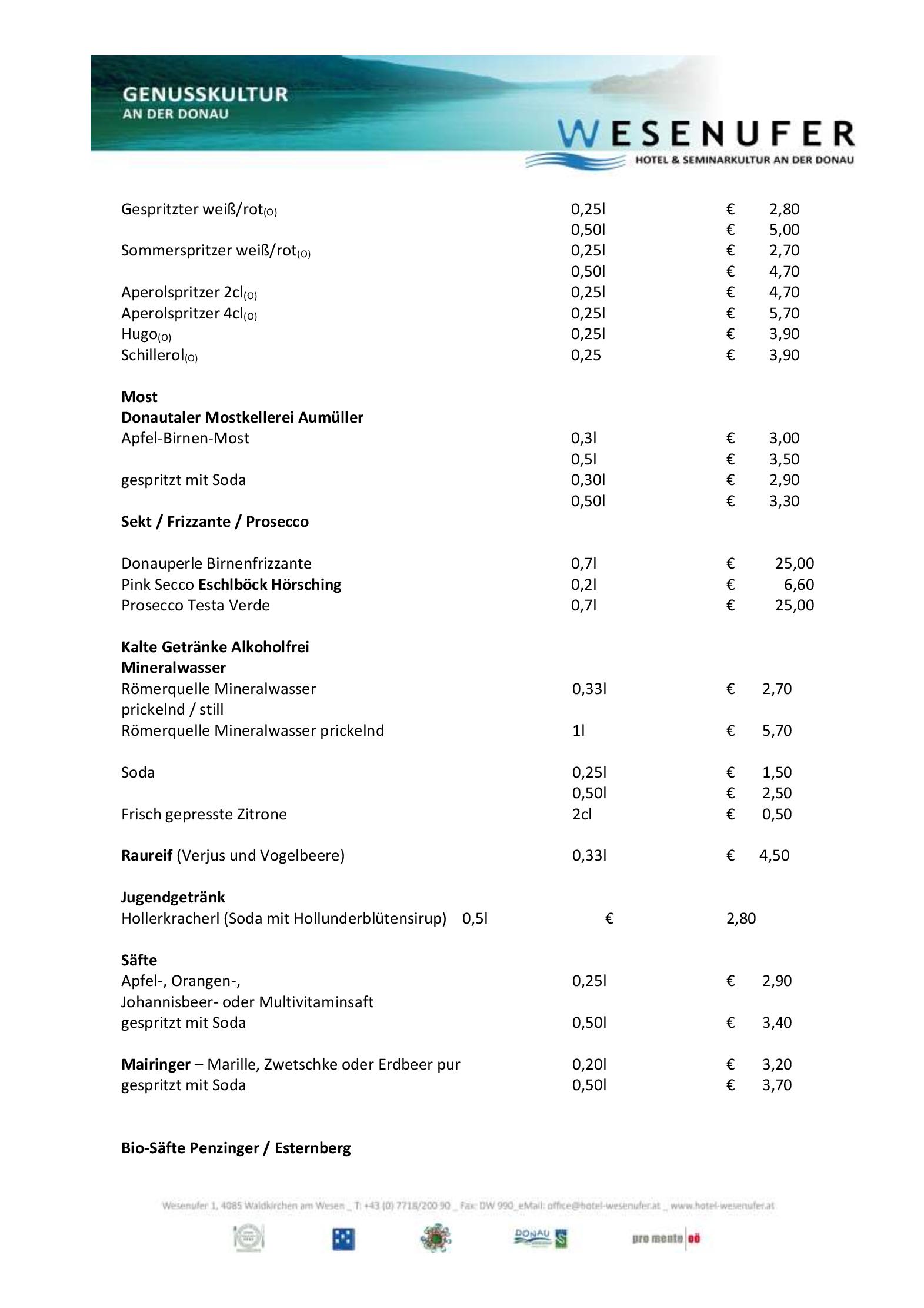 Speisekarte Wesenufer Hotel & Seminarkultur an der Donau in Wesenufer, Seite 5