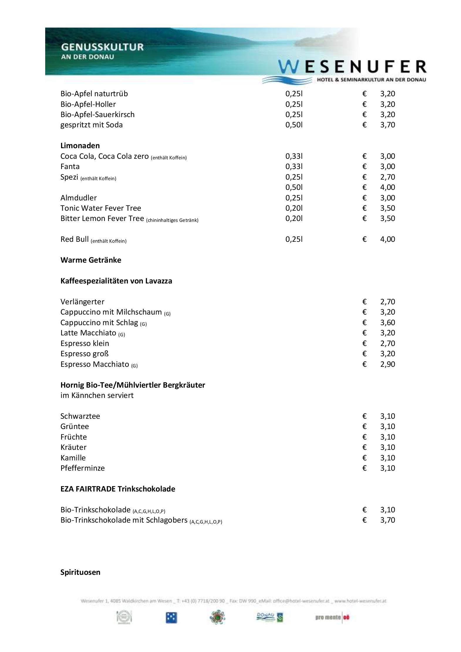 Speisekarte Wesenufer Hotel & Seminarkultur an der Donau in Wesenufer, Seite 4