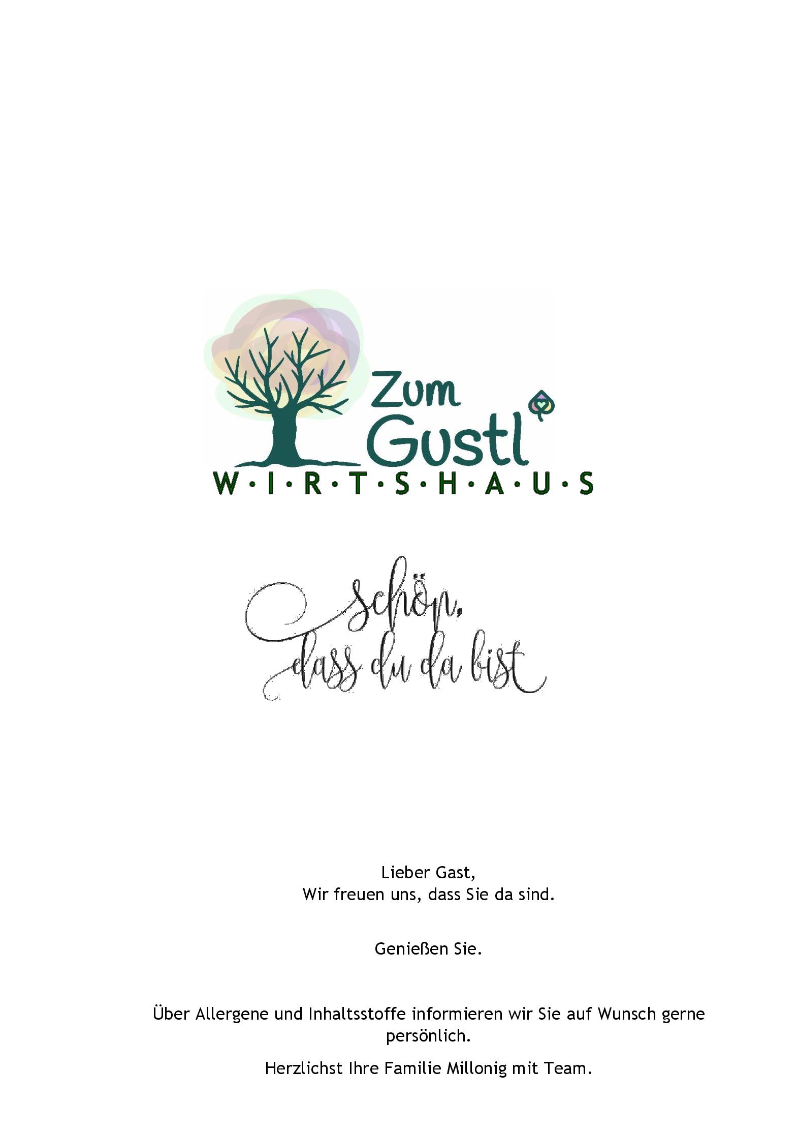 Speisekarte Wirtshaus Zum Gustl in St. Stefan im Gailtal, Seite 1