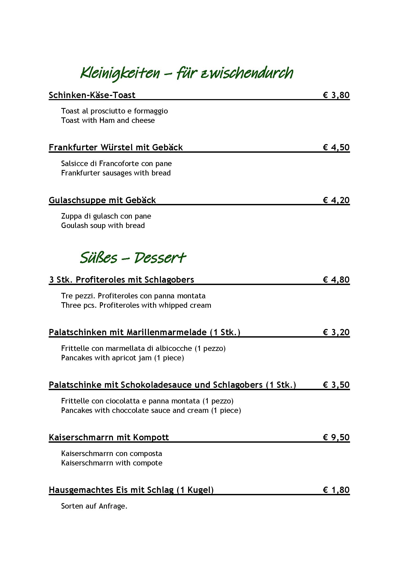 Speisekarte Wirtshaus Zum Gustl in St. Stefan im Gailtal, Seite 2