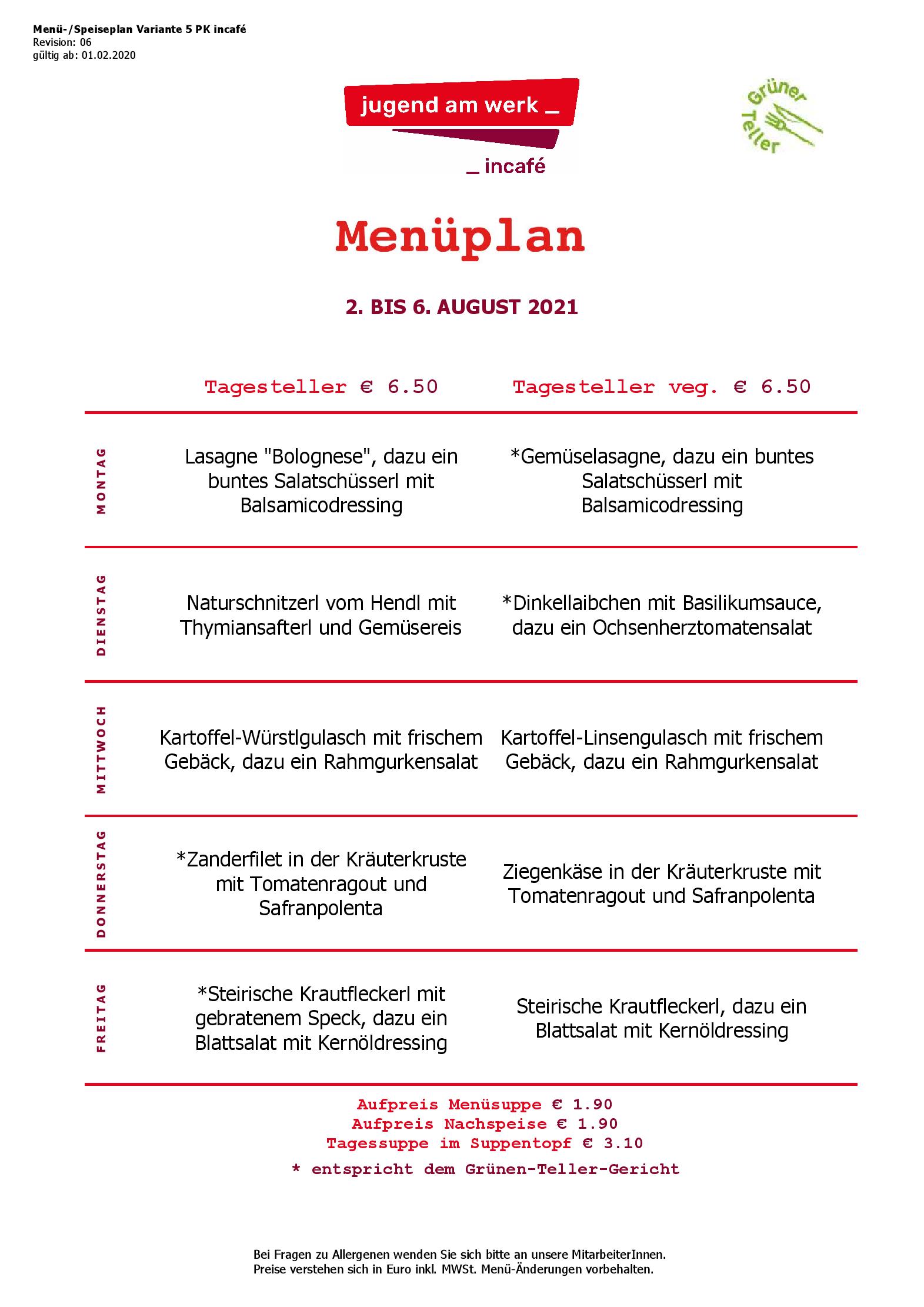 Speisekarte incafé in Graz, Seite 122