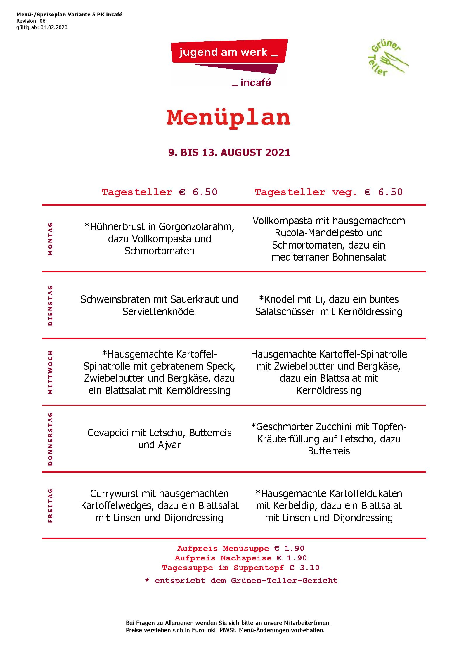 Speisekarte incafé in Graz, Seite 138
