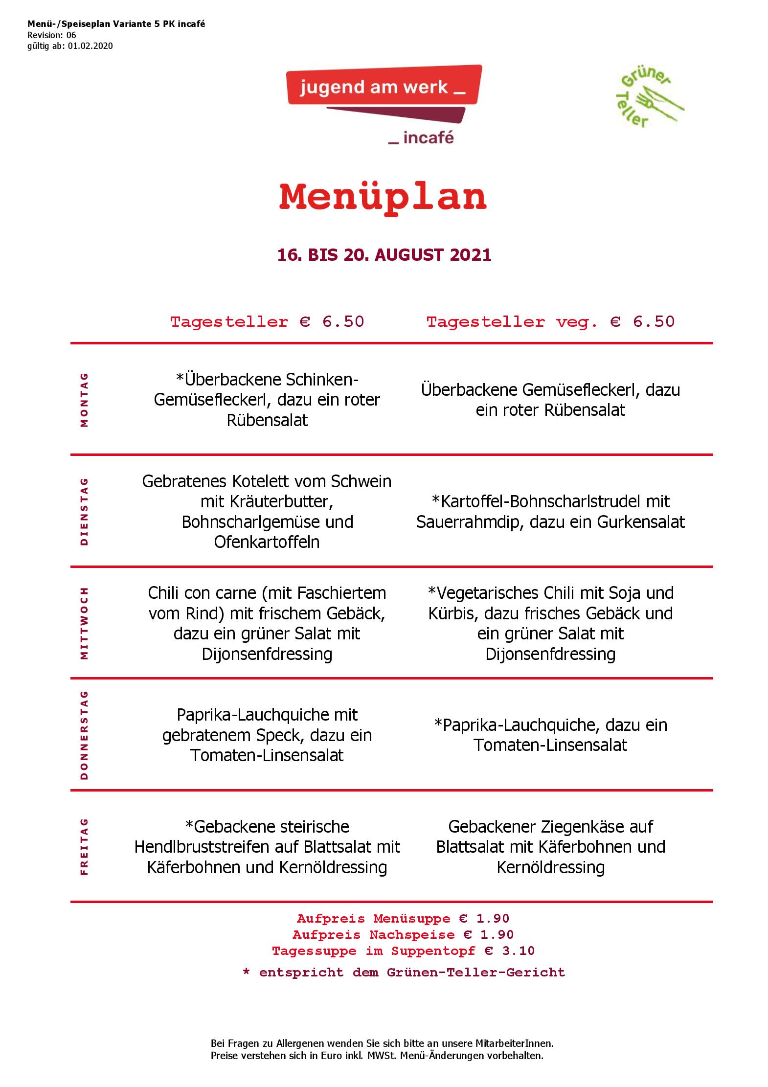 Speisekarte incafé in Graz, Seite 135