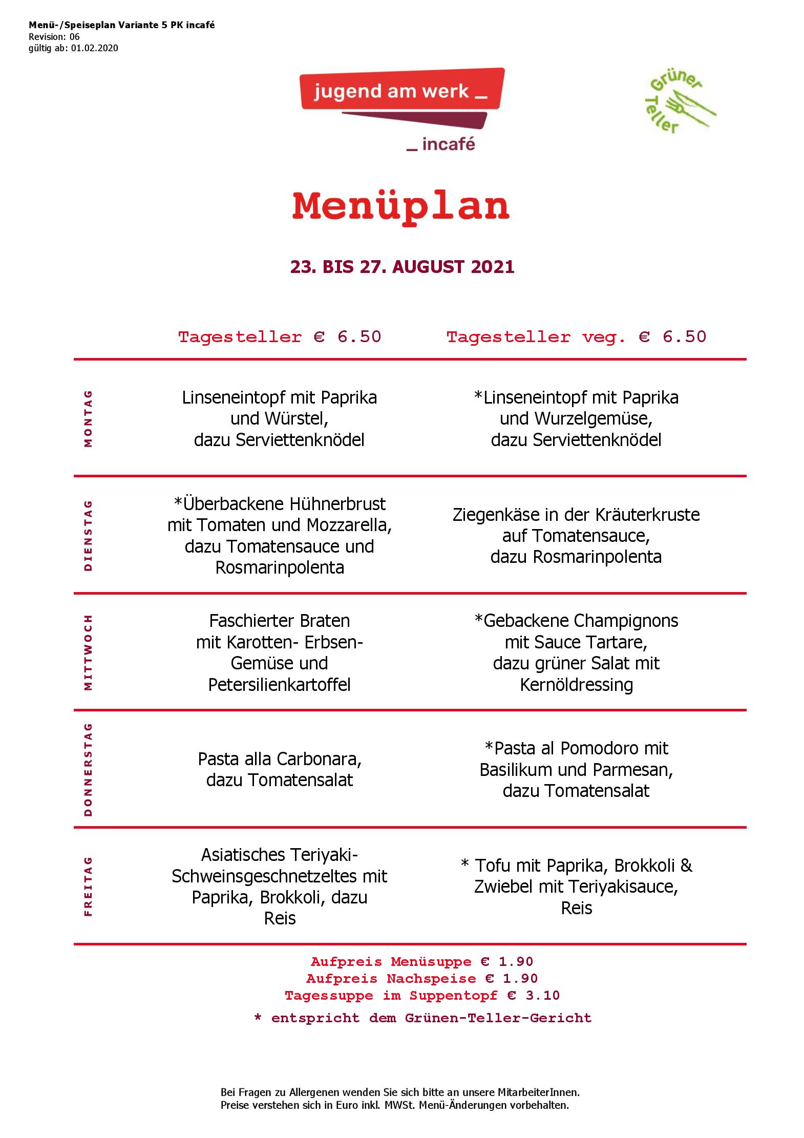Speisekarte incafé in Graz, Seite 137