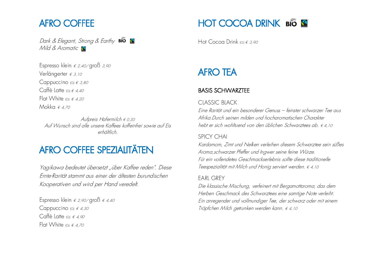 Speisekarte AFRO CAFÉ in Salzburg, Seite 4