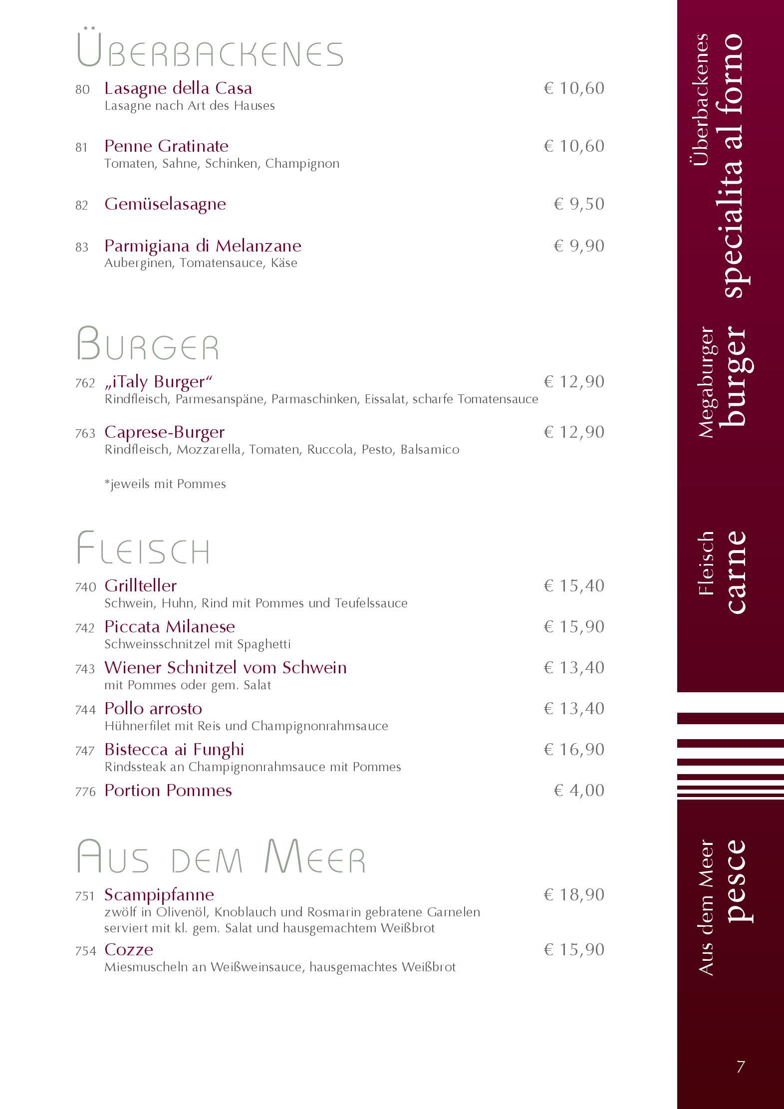 Speisekarte Piazza Azzurra in Lustenau, Seite 2