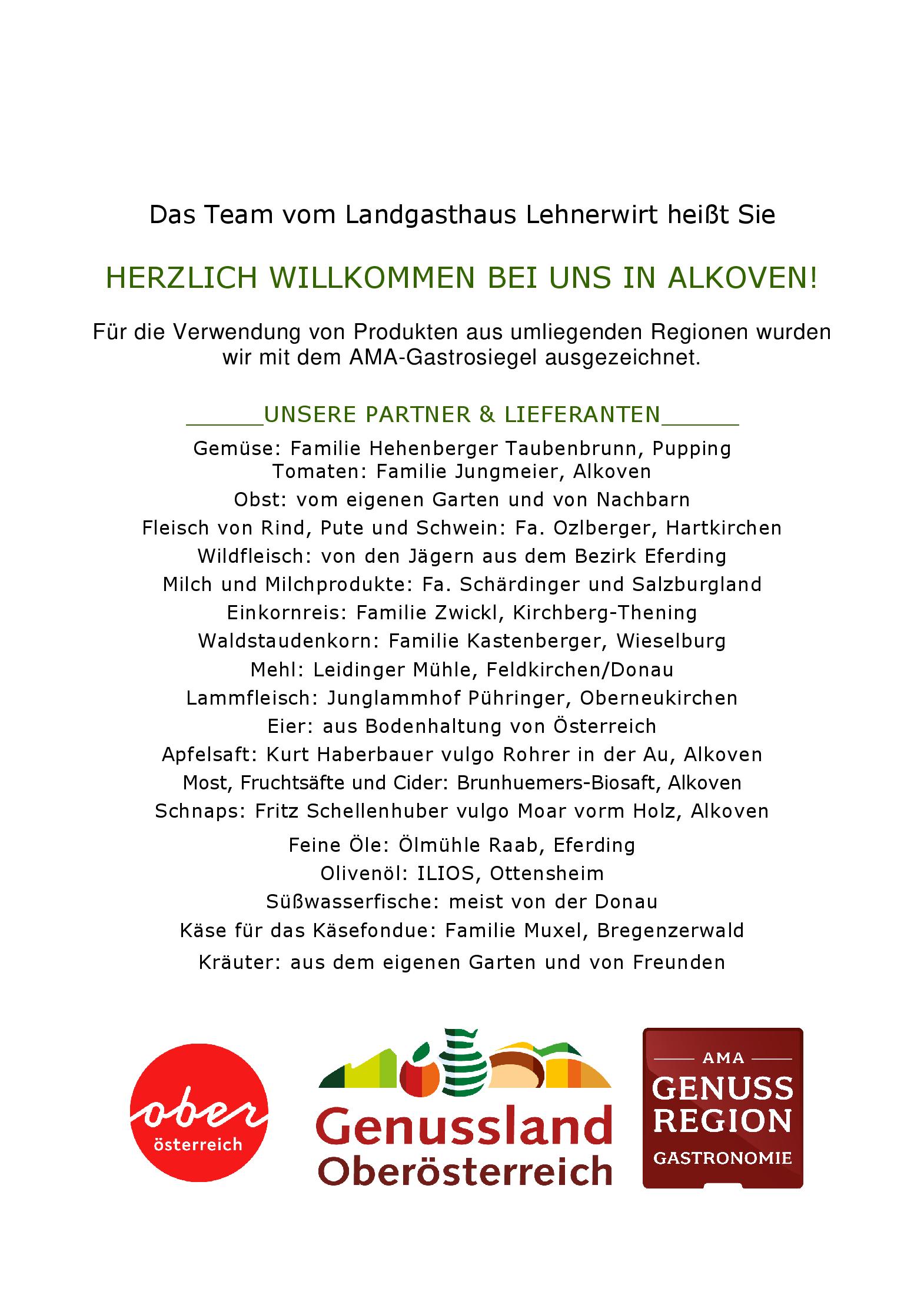 Speisekarte Landgasthaus Lehnerwirt in Alkoven, Seite 4