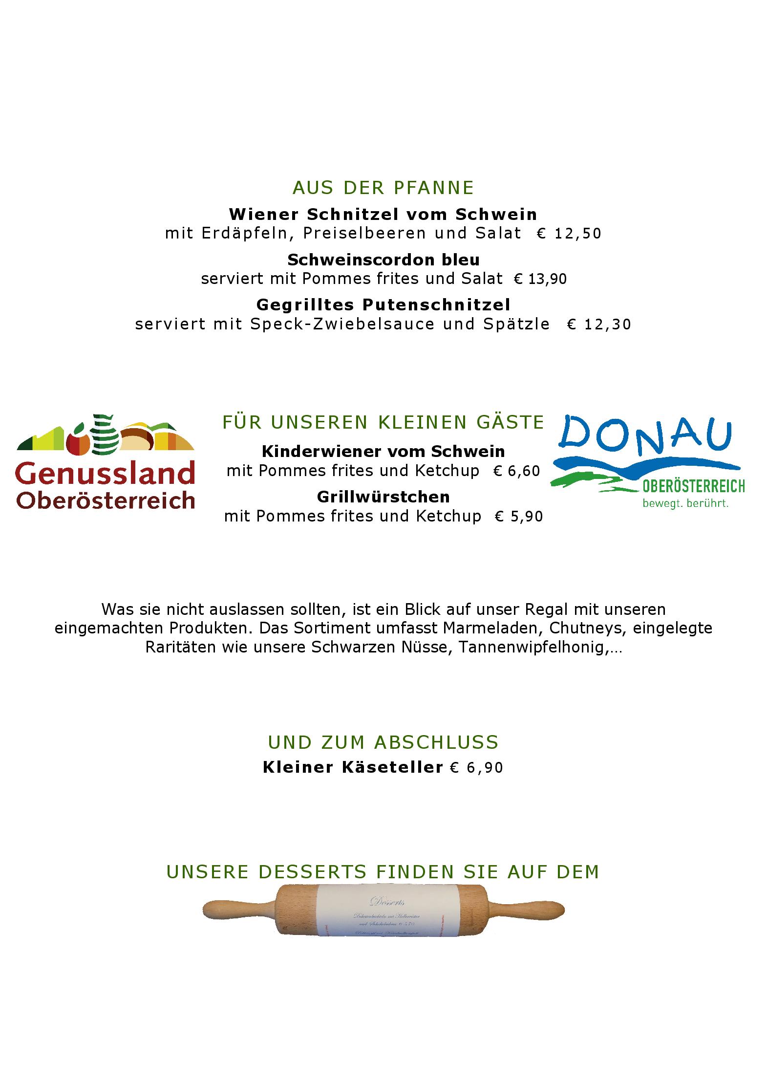 Speisekarte Landgasthaus Lehnerwirt in Alkoven, Seite 2