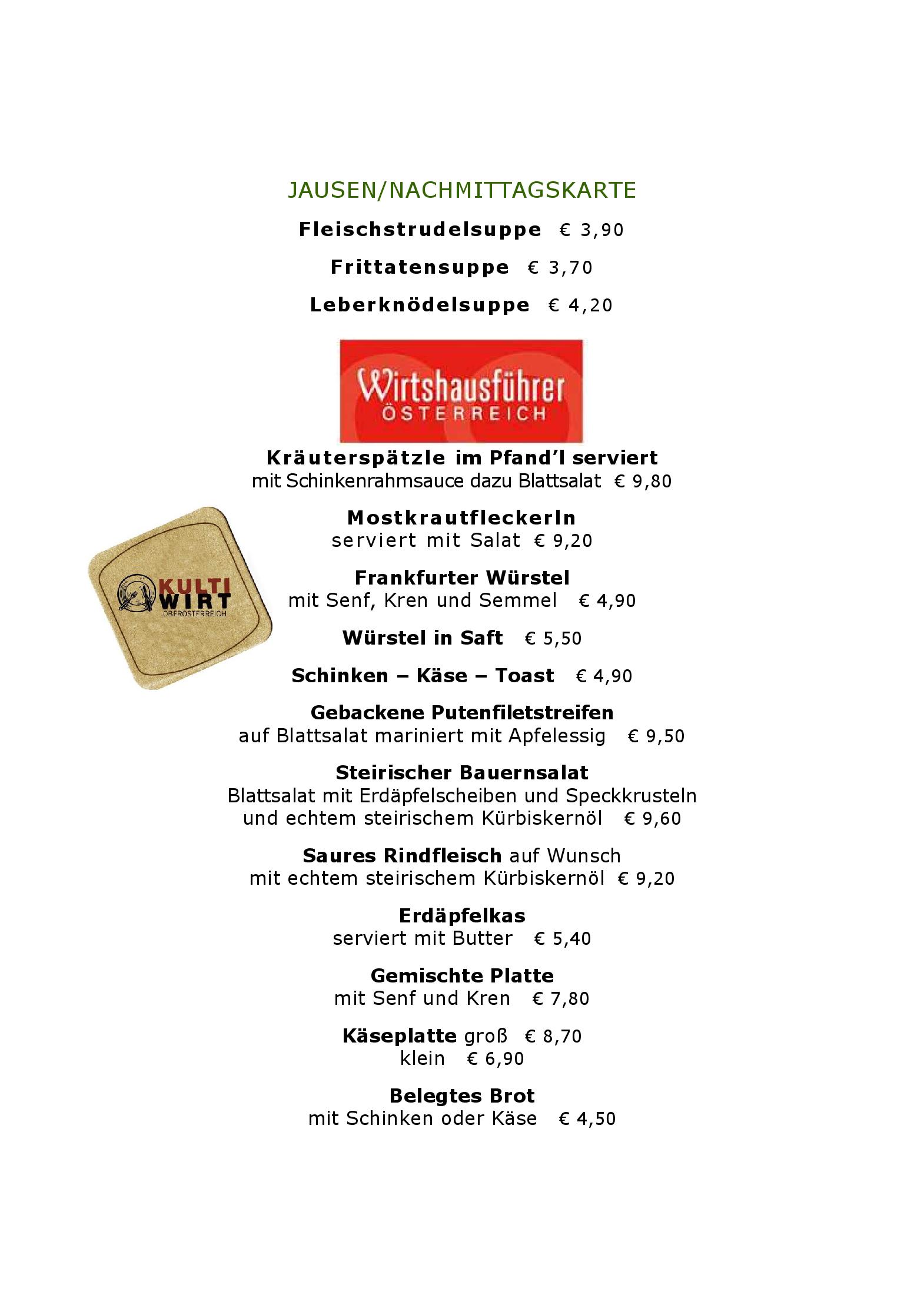Speisekarte Landgasthaus Lehnerwirt in Alkoven, Seite 1