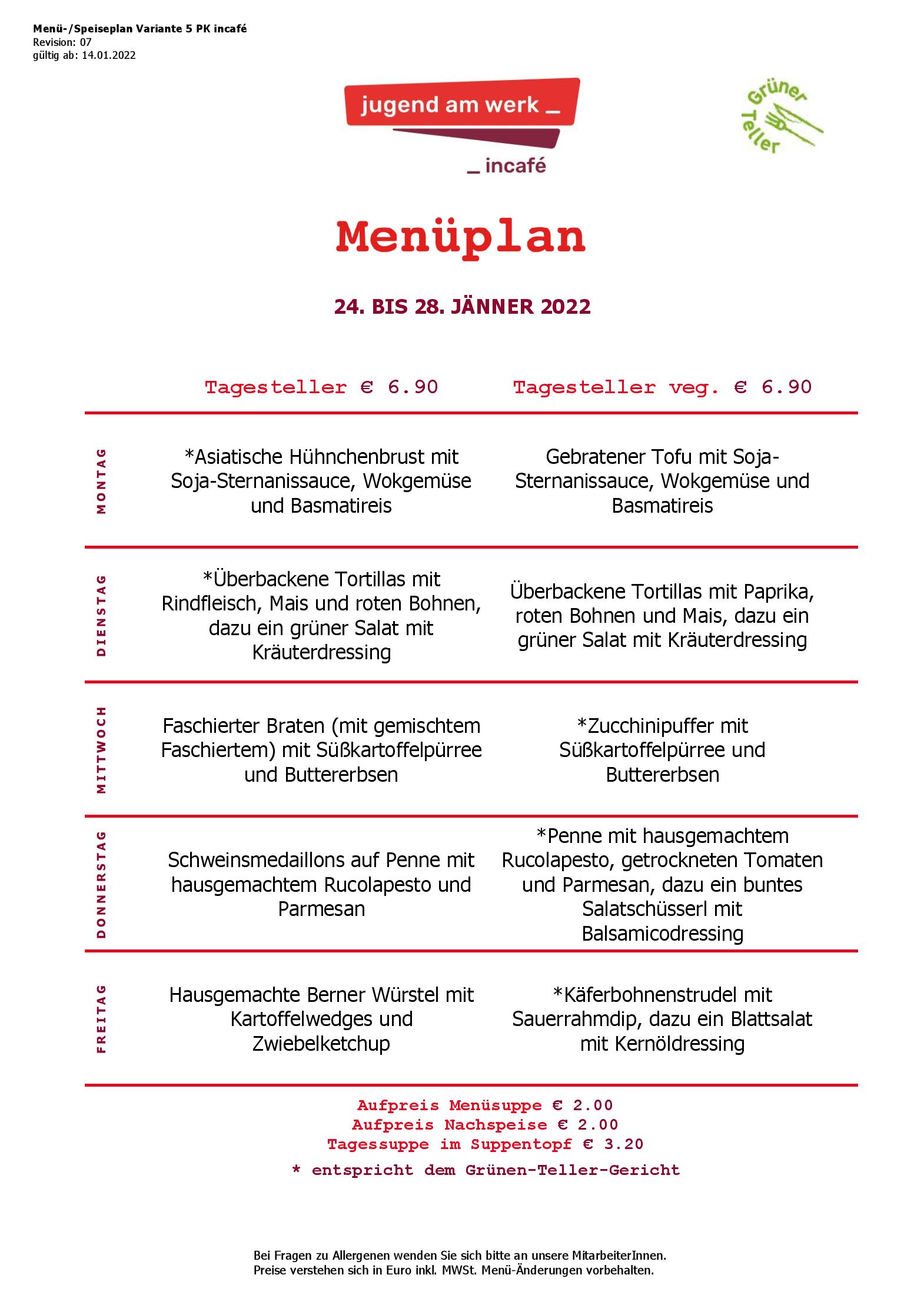 Speisekarte incafé in Graz, Seite 2