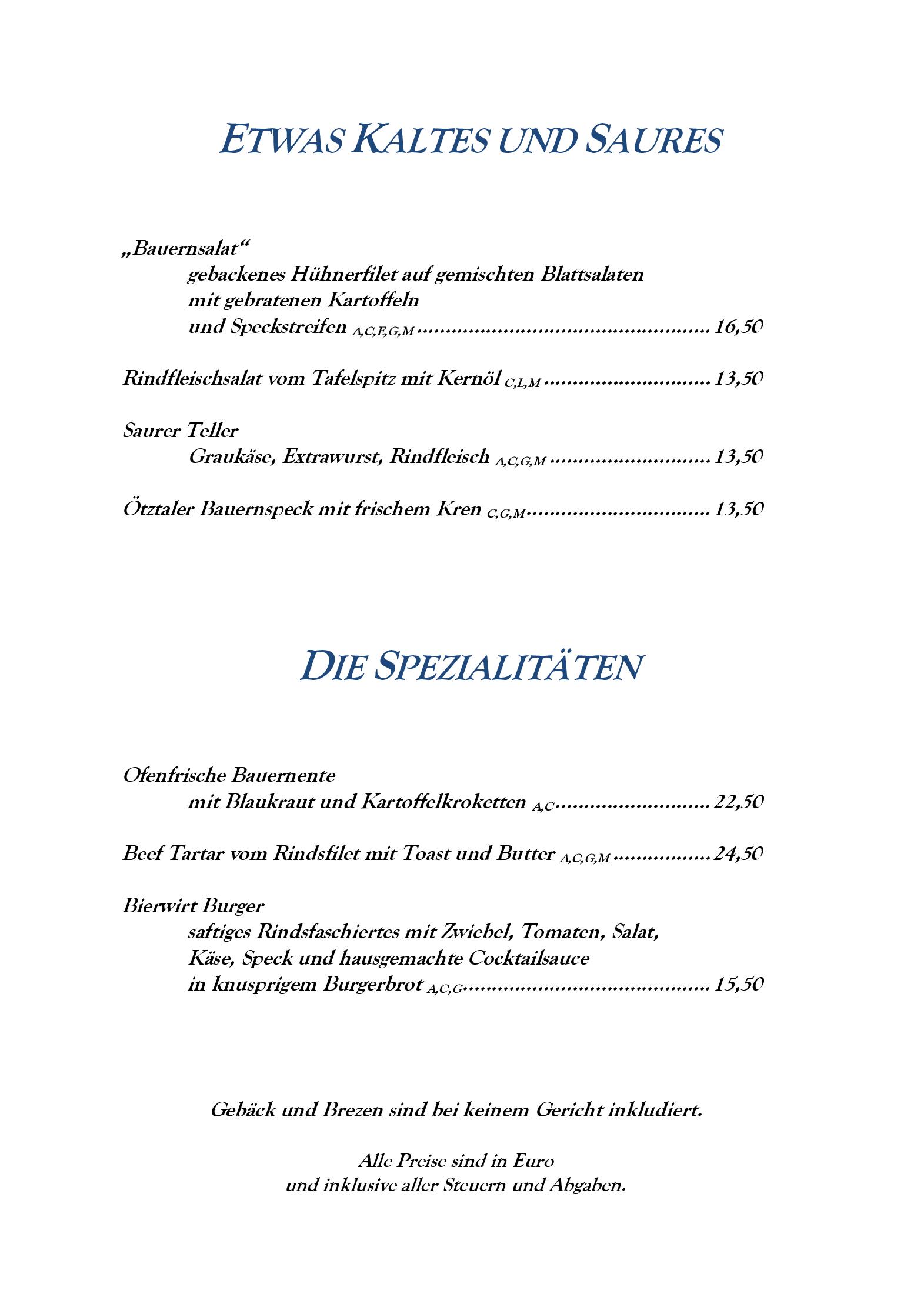 Speisekarte Hotel Bierwirt GmbH in Innsbruck, Seite 3
