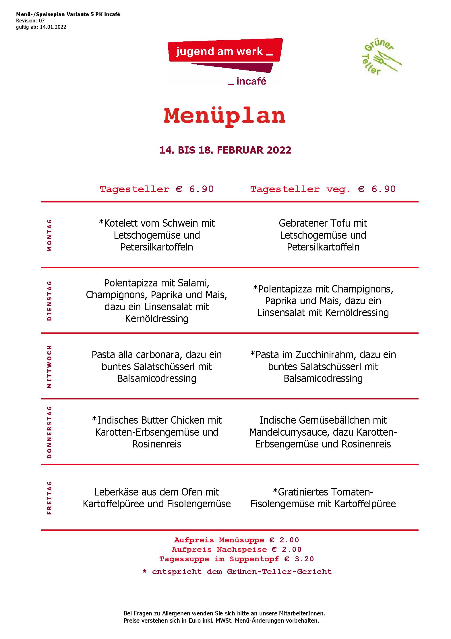 Speisekarte incafé in Graz, Seite 142